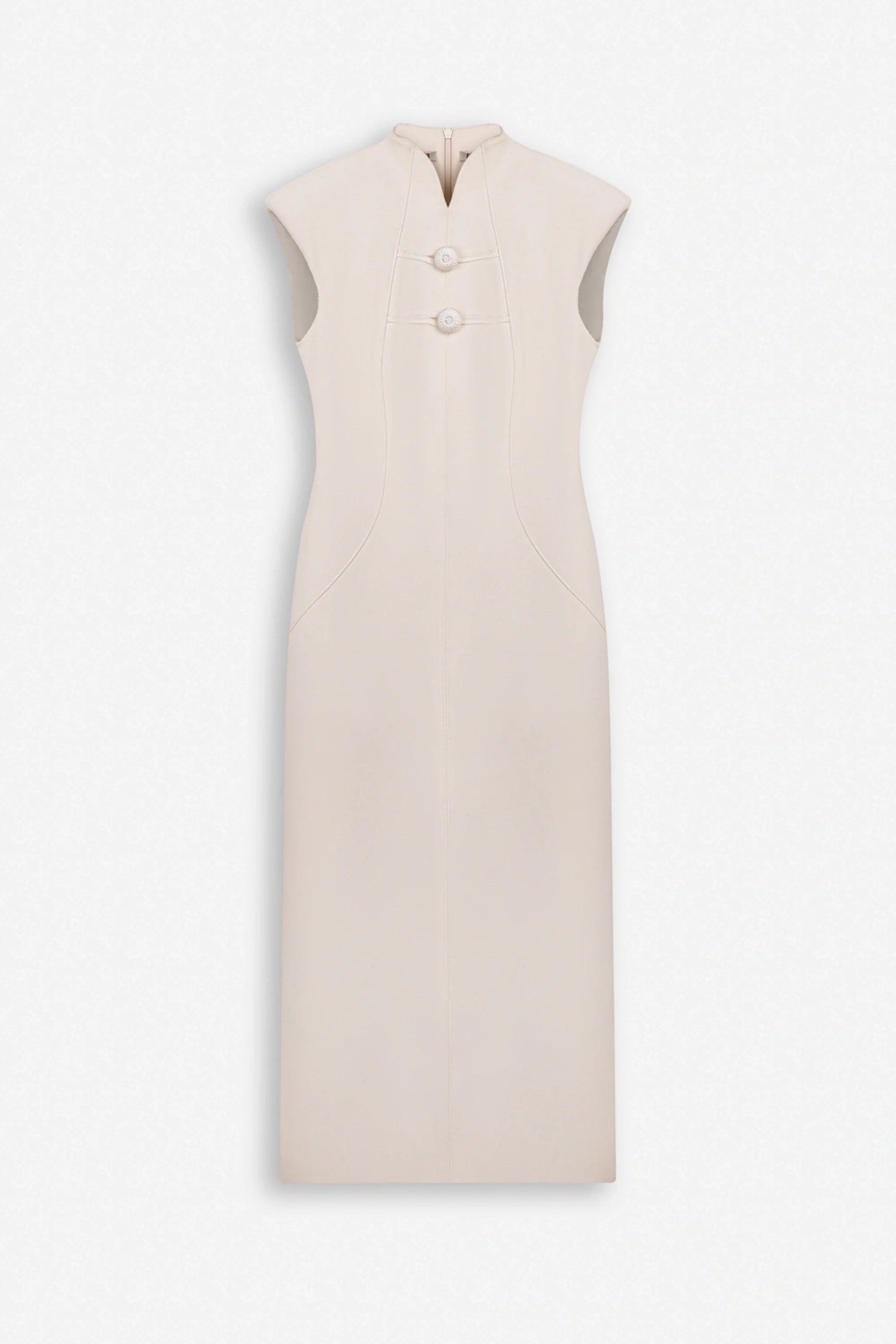 Padded Shoulder Button Detail Maxi Dress