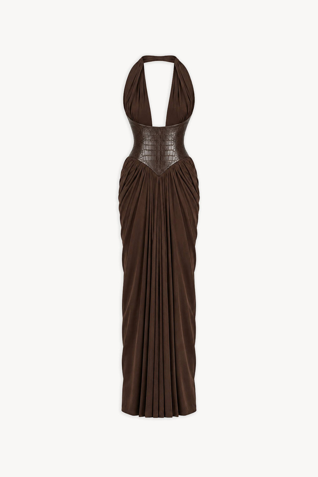 Leather Detail Halter Neck Maxi Dress
