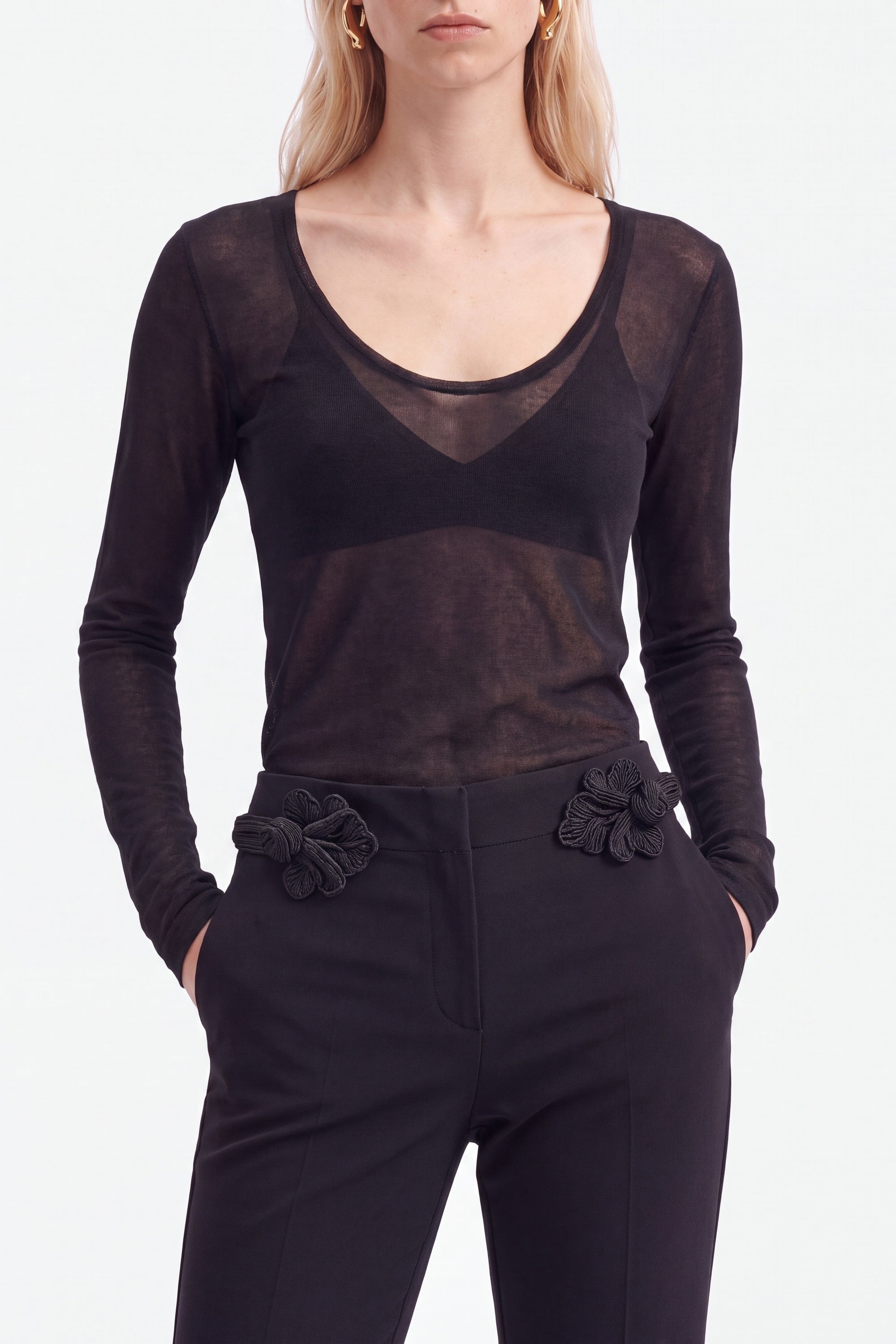 Button Accessory Flare Trousers