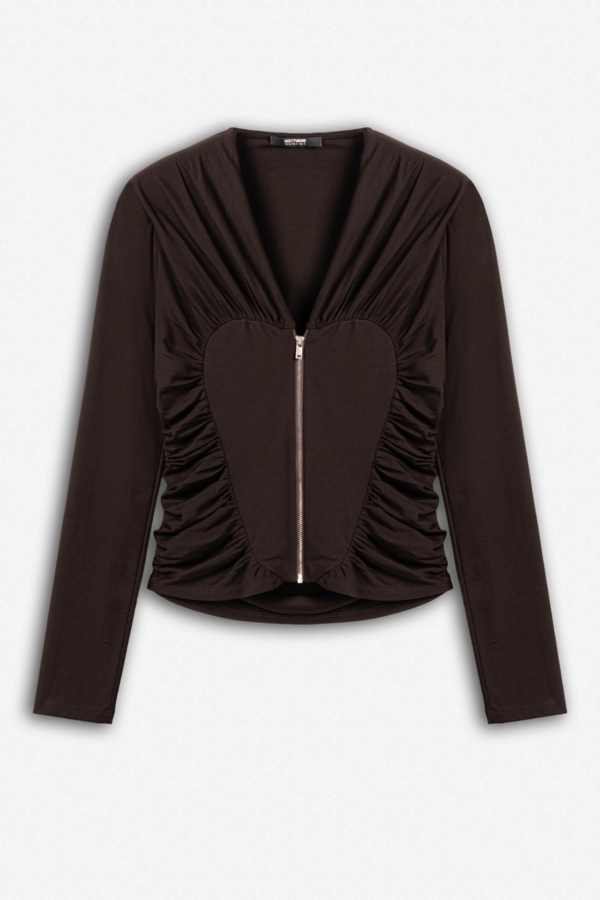 Ruffle Trim Zip Front Blouse