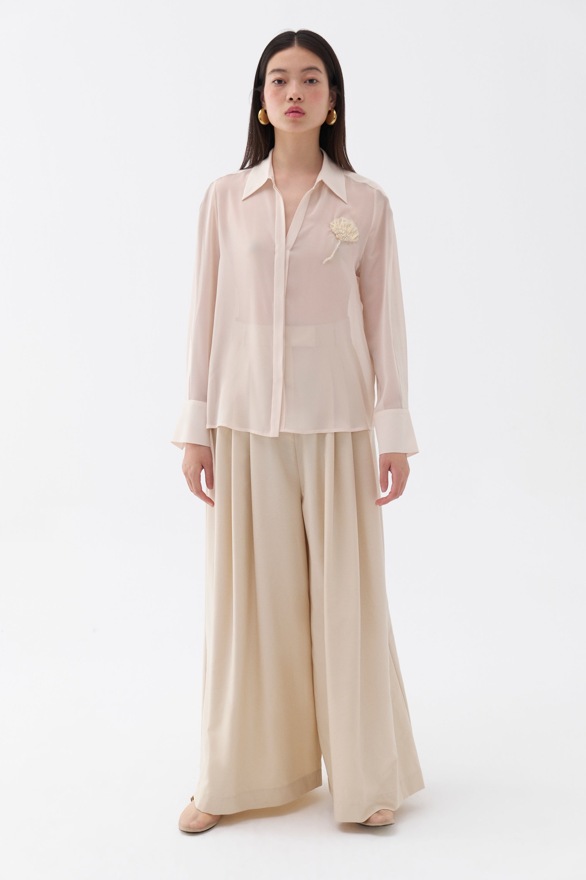 Sheer Floral-Embroidered Shirt (Final Sale)