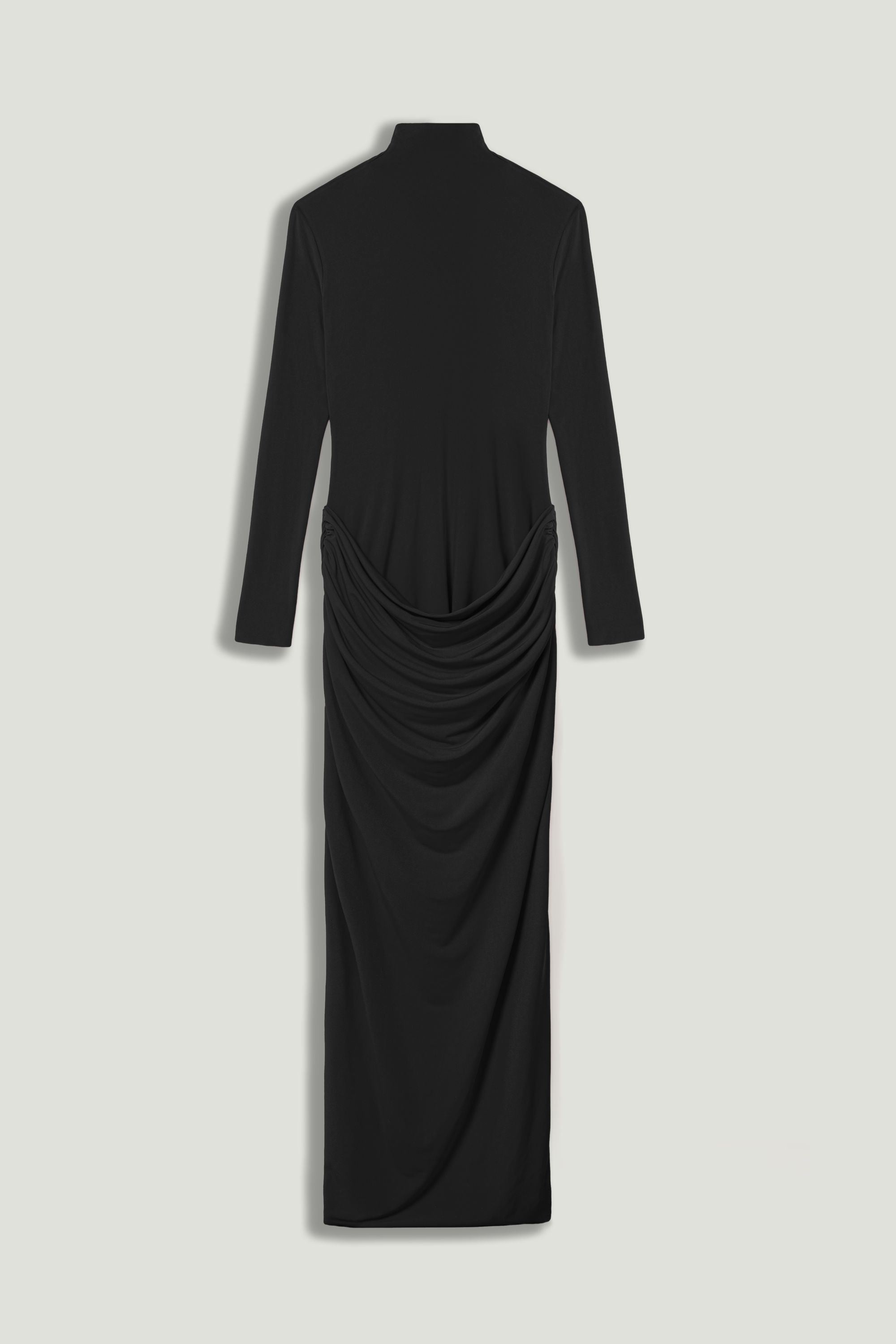 High-Neck Sculpted Ruched Maxi Dress