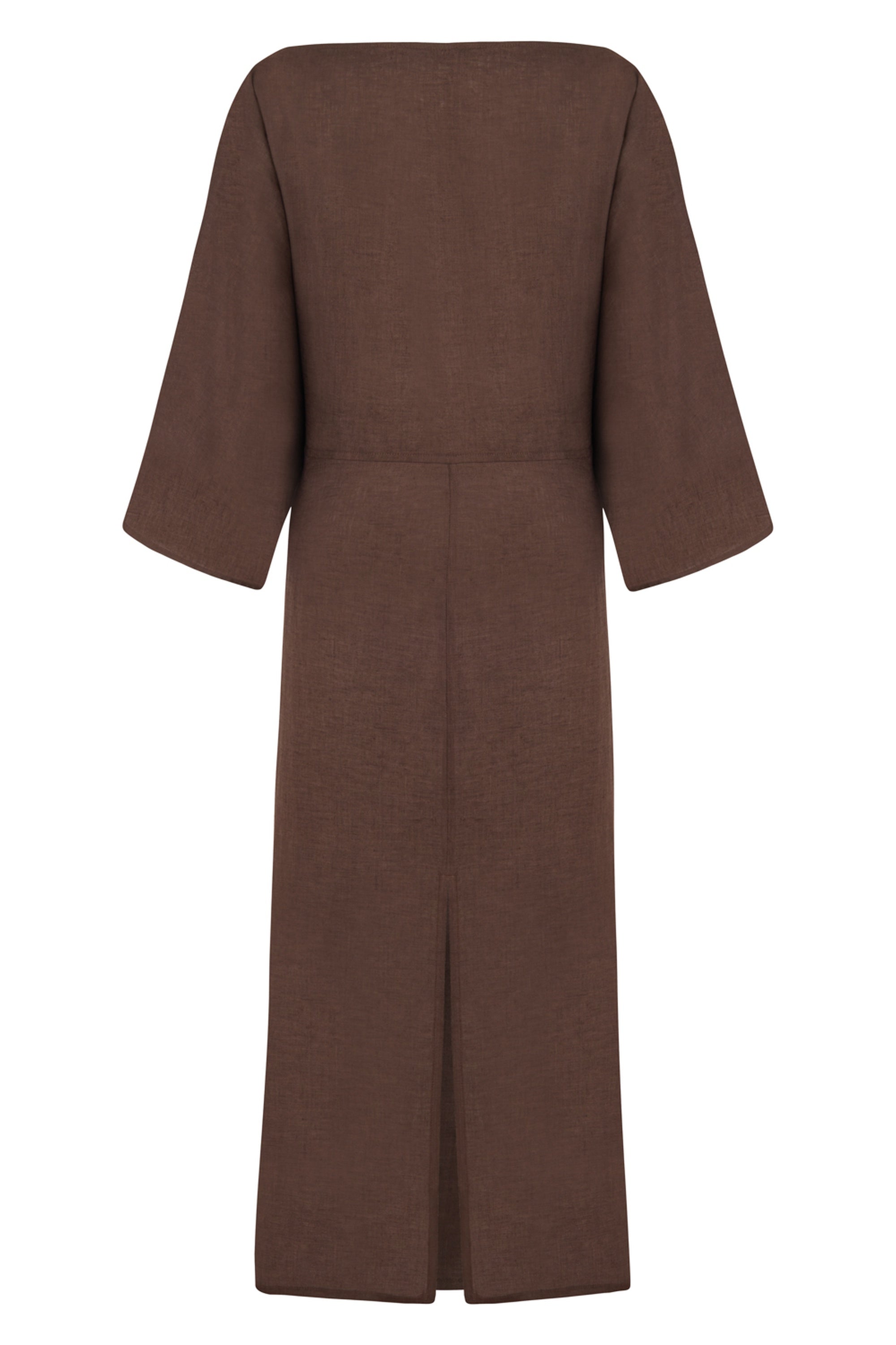 Coffee Linen Accessory Detailed Midi Dress