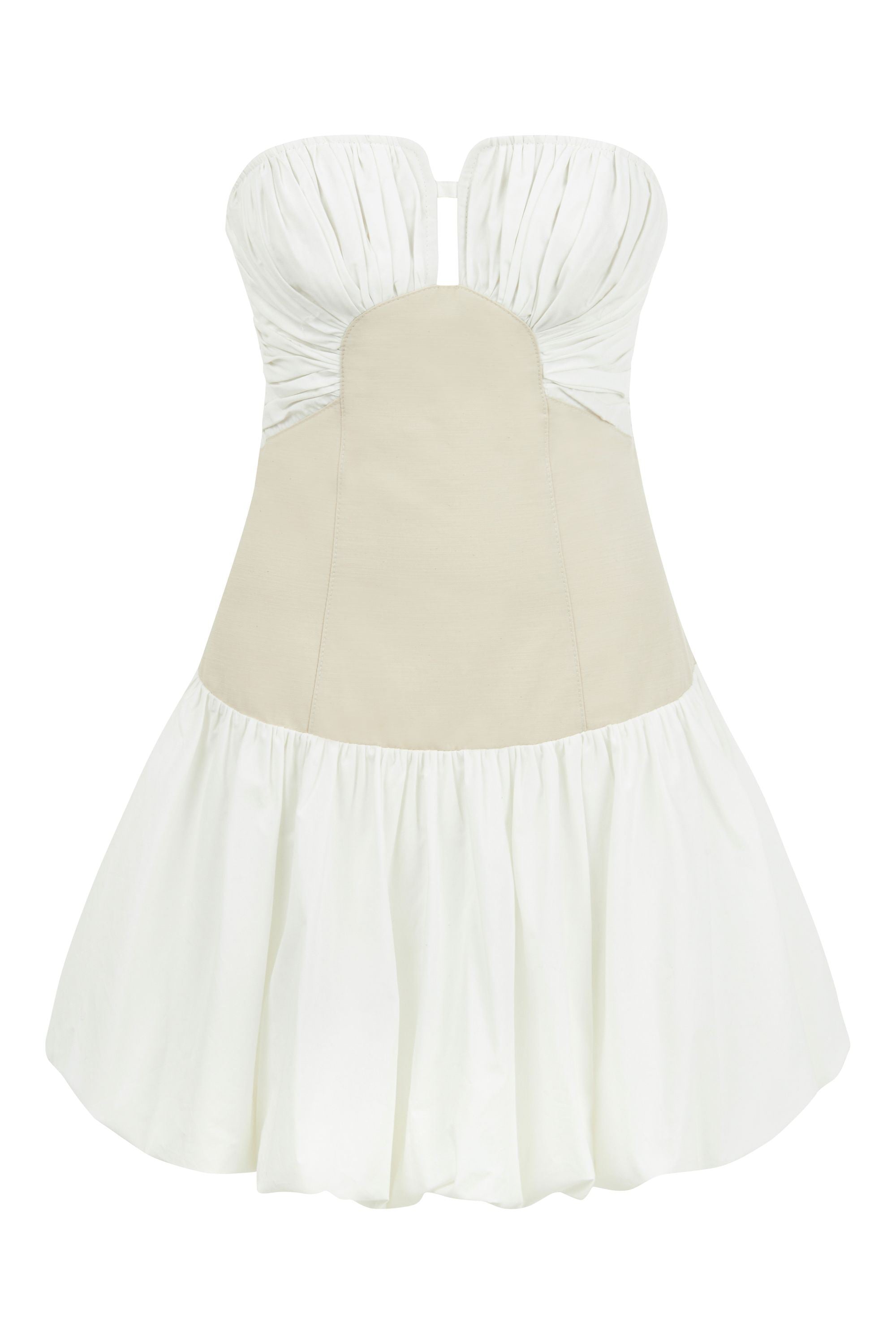Ecru Strapless Bubble Skirt Mini Dress