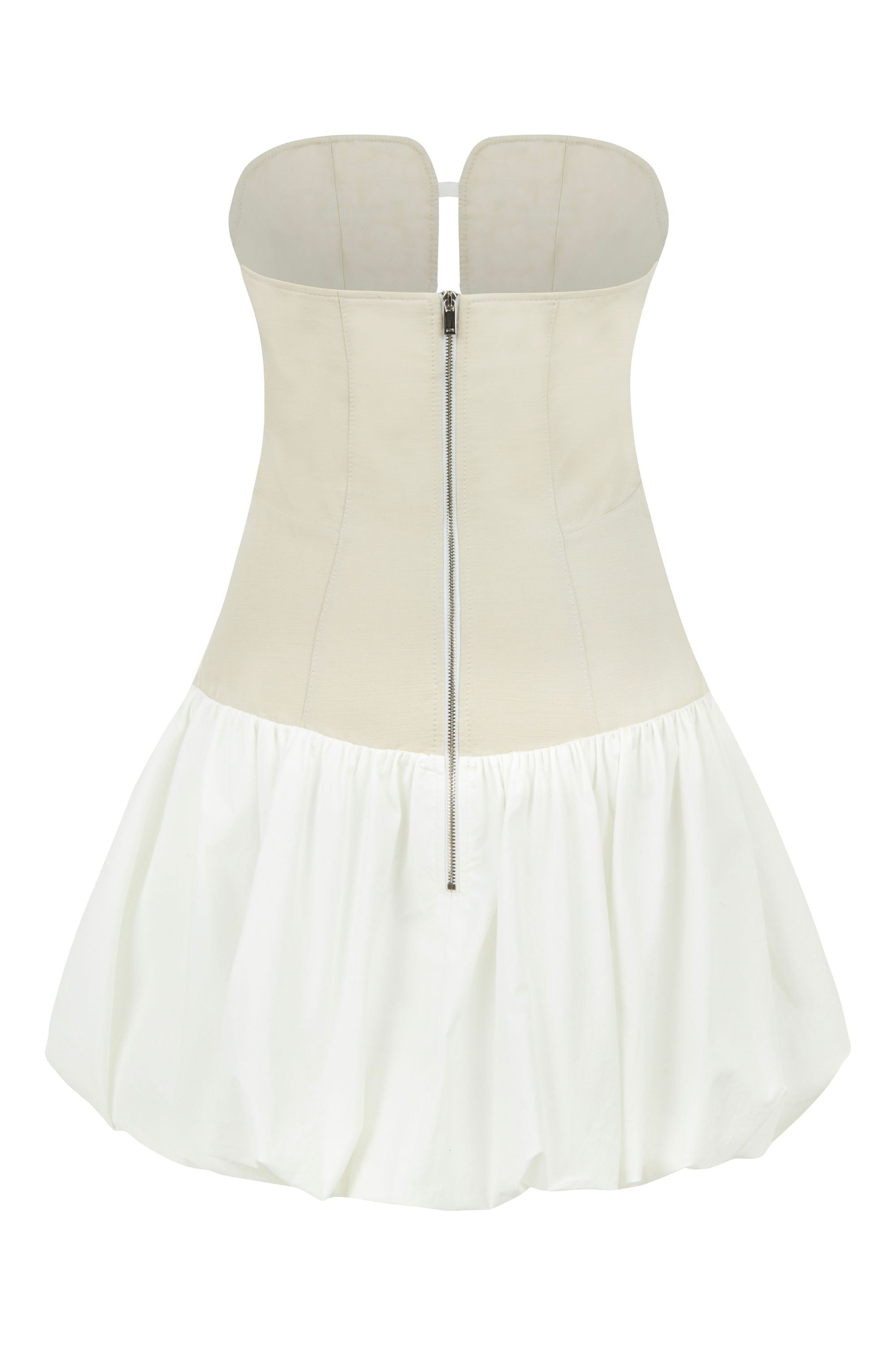 Ecru Strapless Bubble Skirt Mini Dress