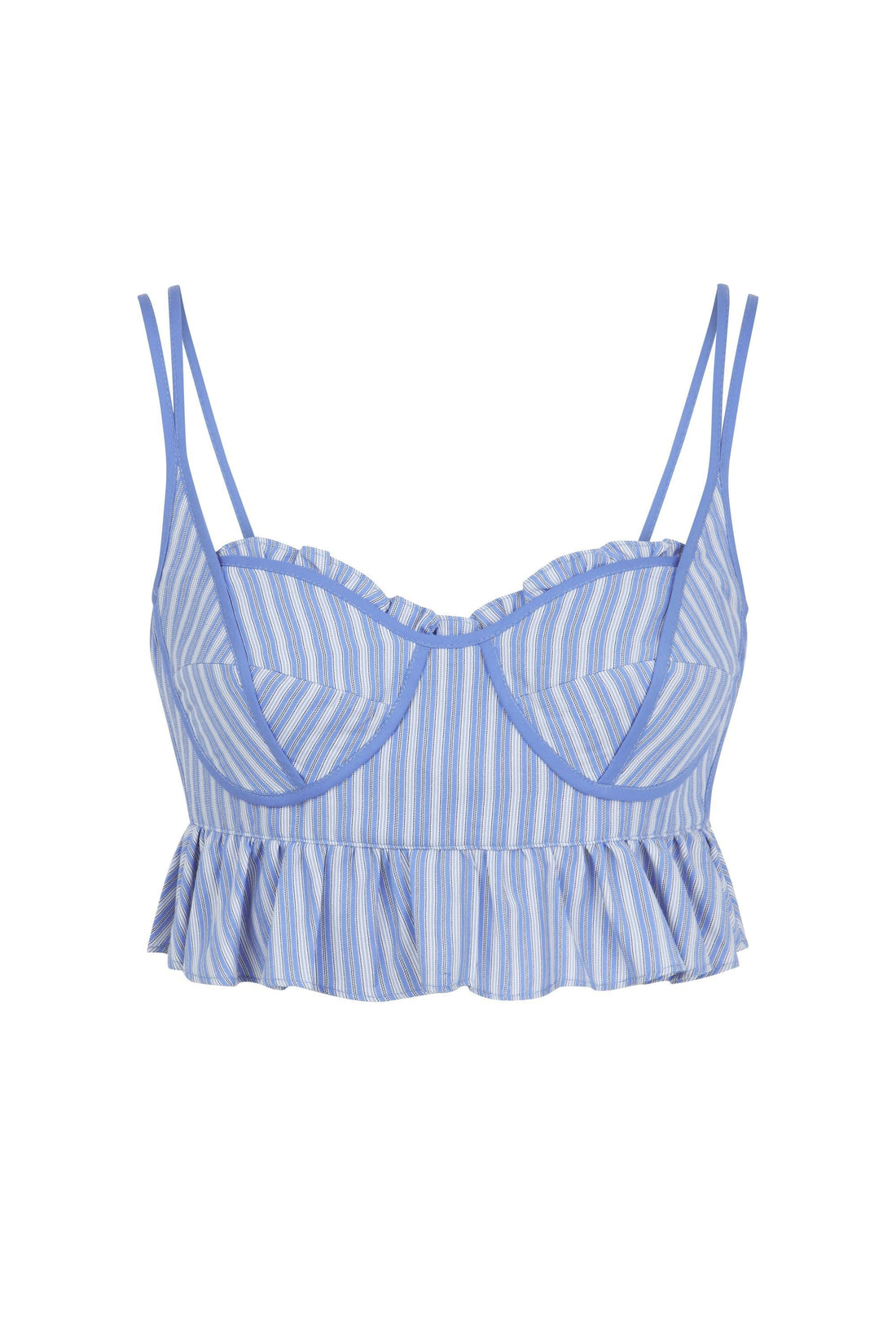 Blue Striped Ruffle Crop Top