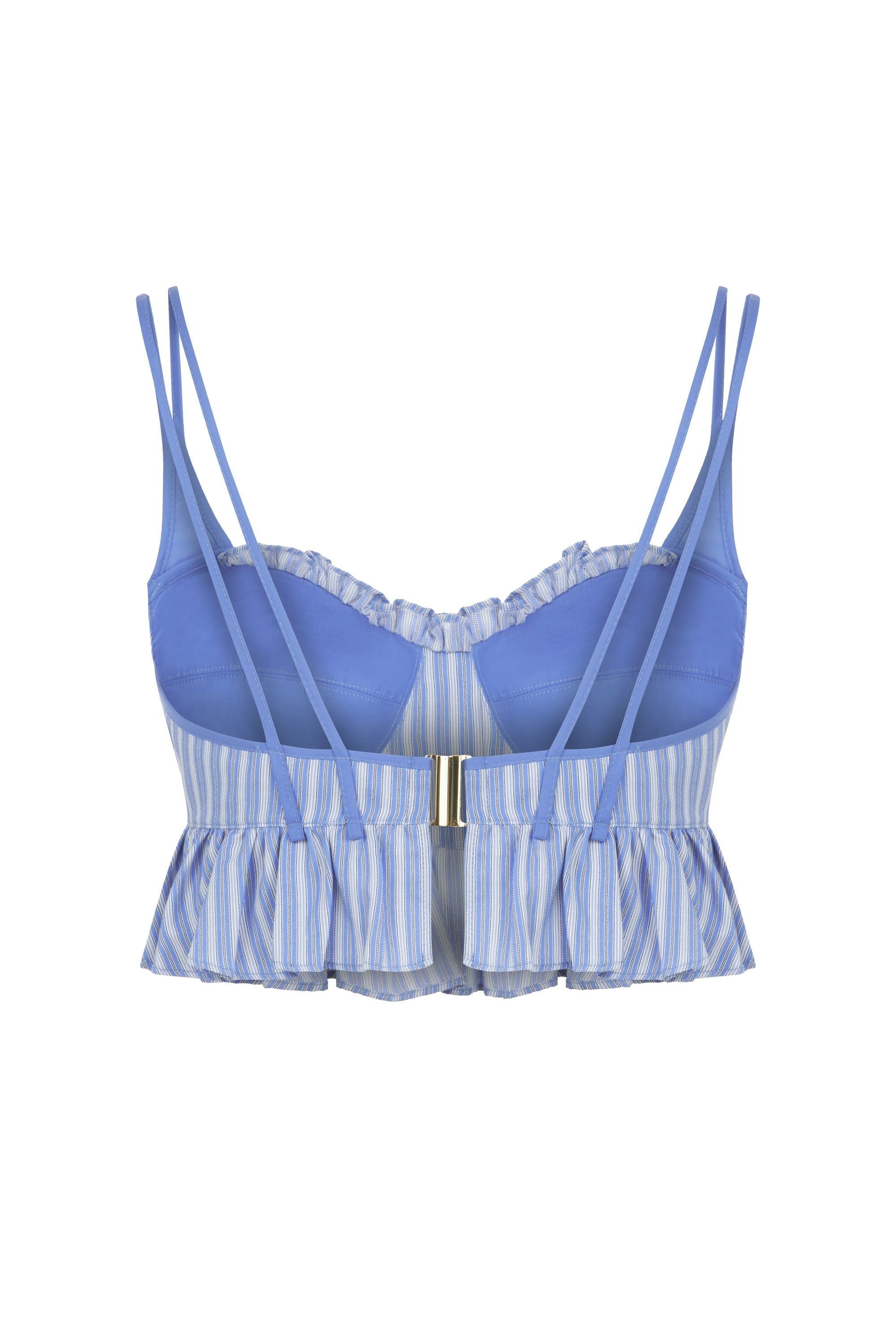 Blue Striped Ruffle Crop Top