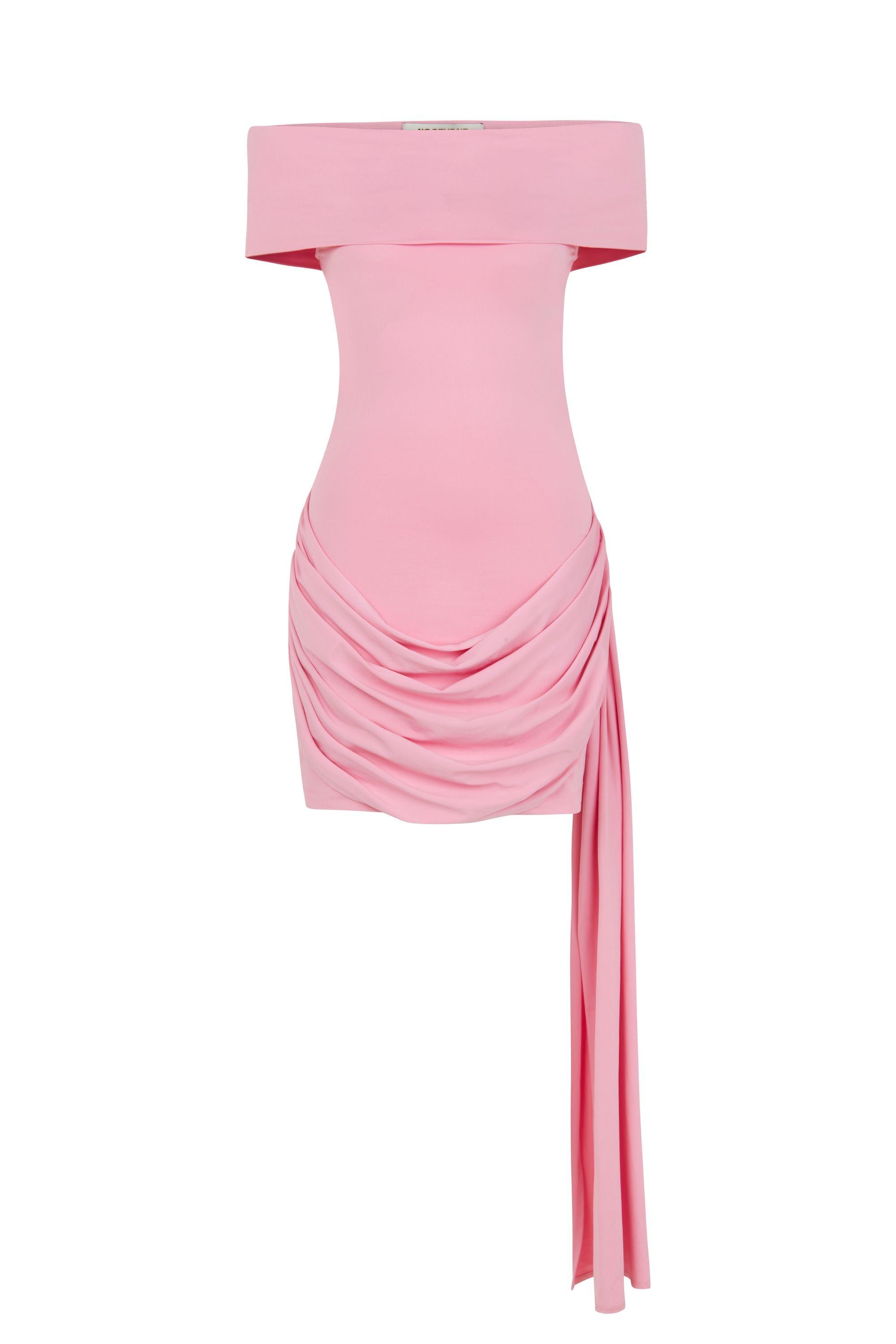 Pink Off Shoulder Draped Mini Dress