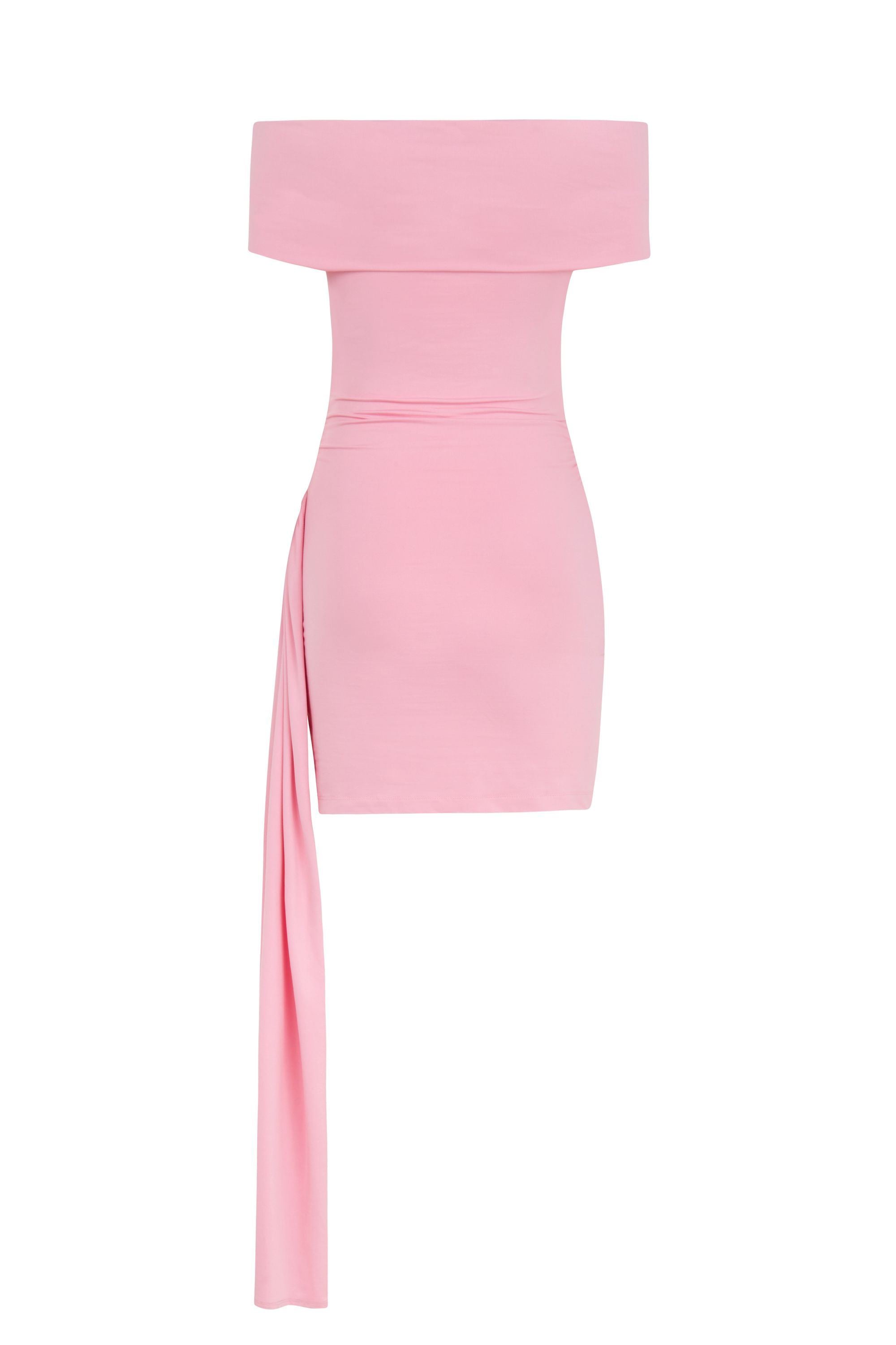 Pink Off Shoulder Draped Mini Dress