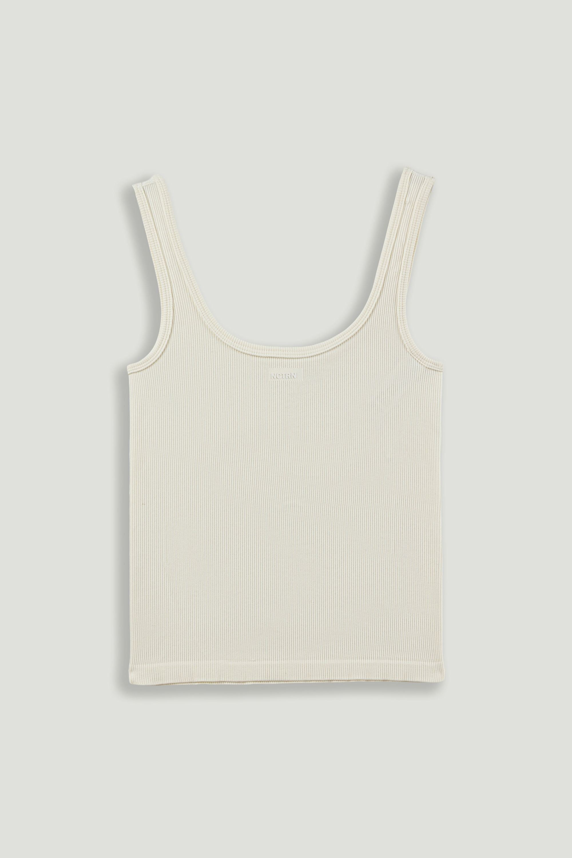 Ecru Printed Sleeveless Crop Top