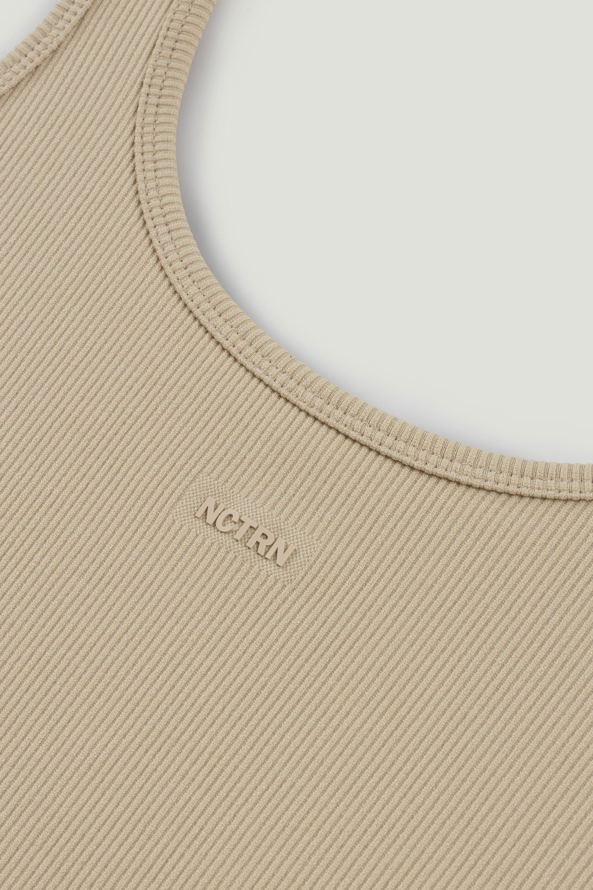 Beige Printed Sleeveless Crop Top