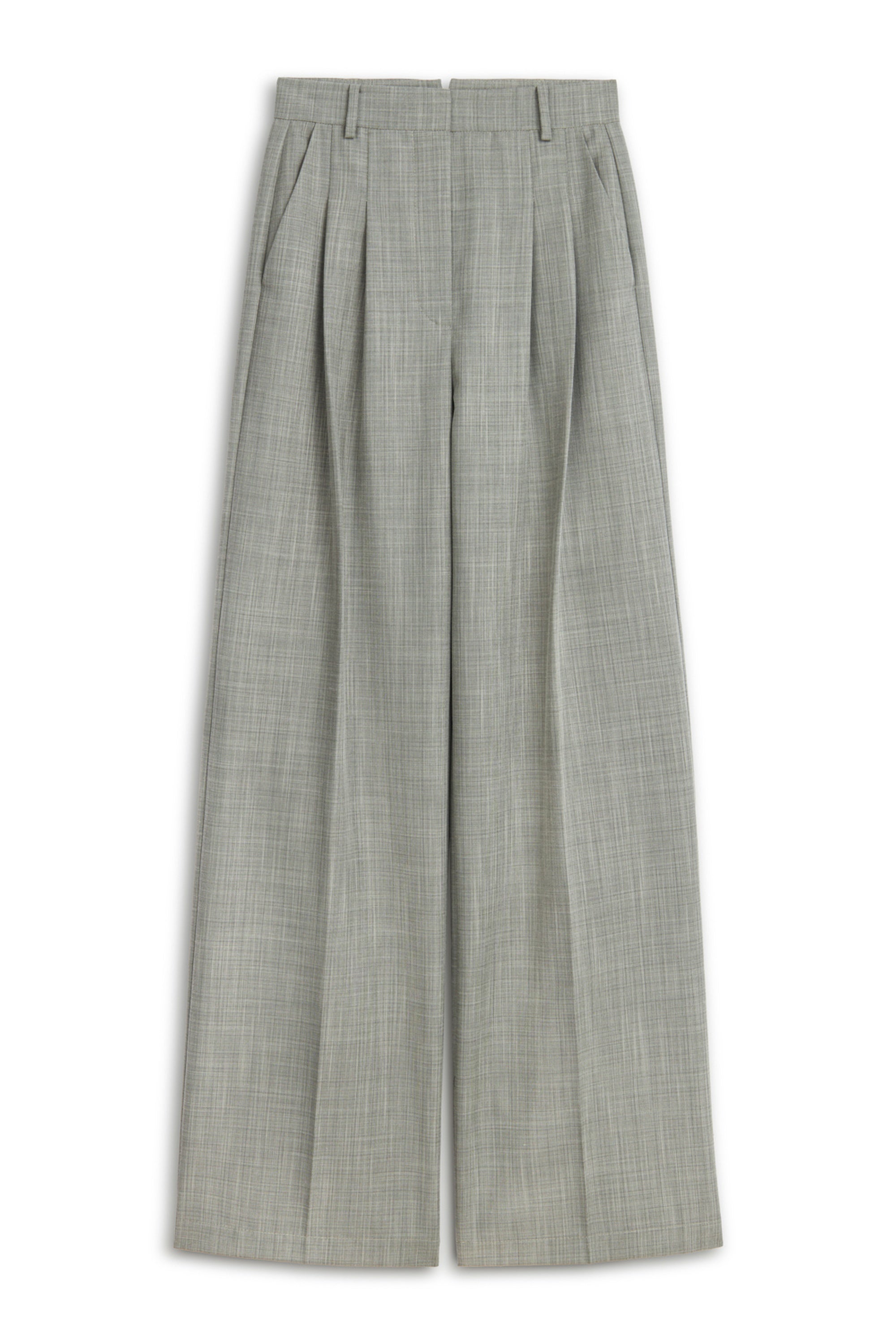 Grey Double Pleated Fabric High Waist Trousers
