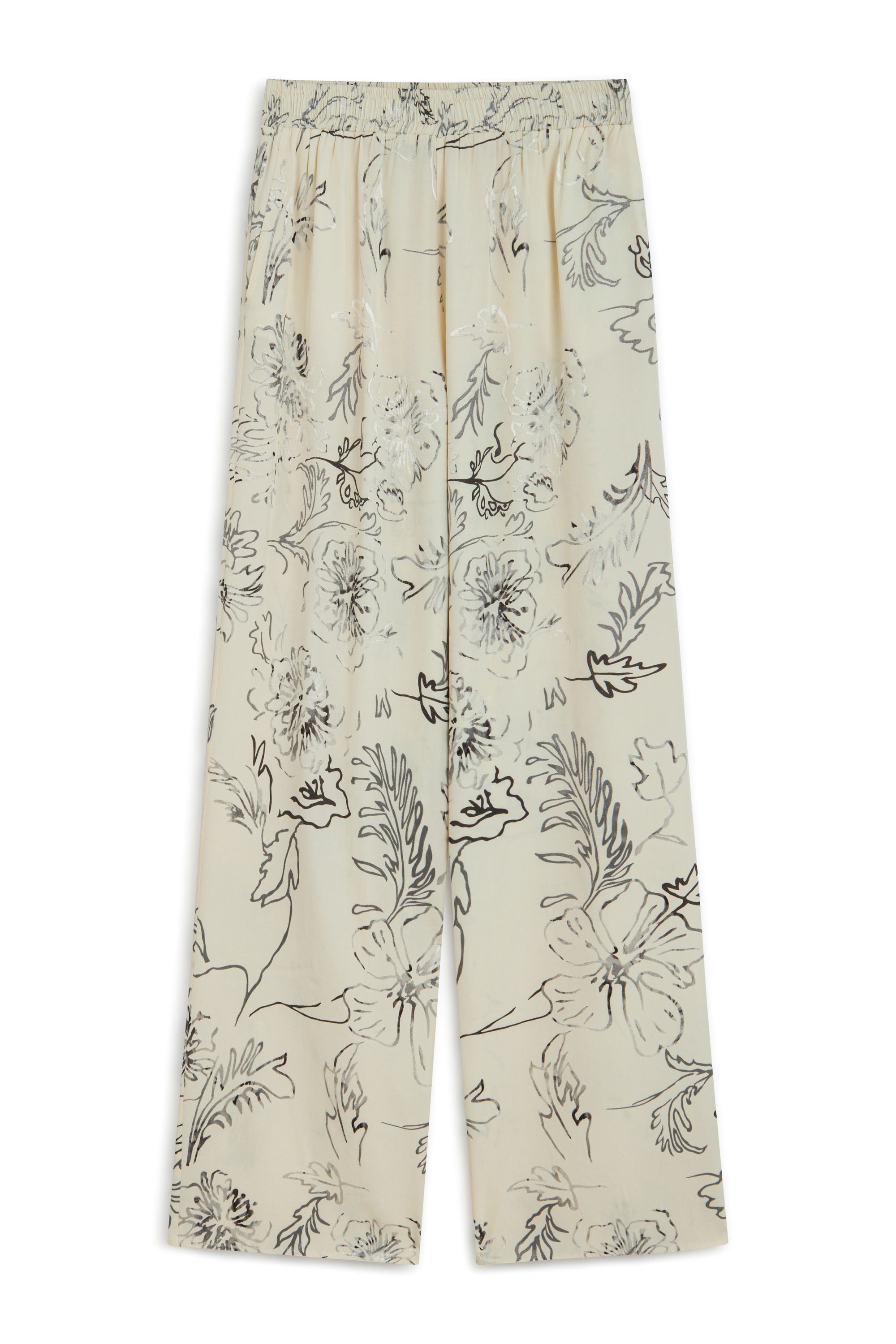 Ecru Floral Patterned Jacquard Bootcut Pants