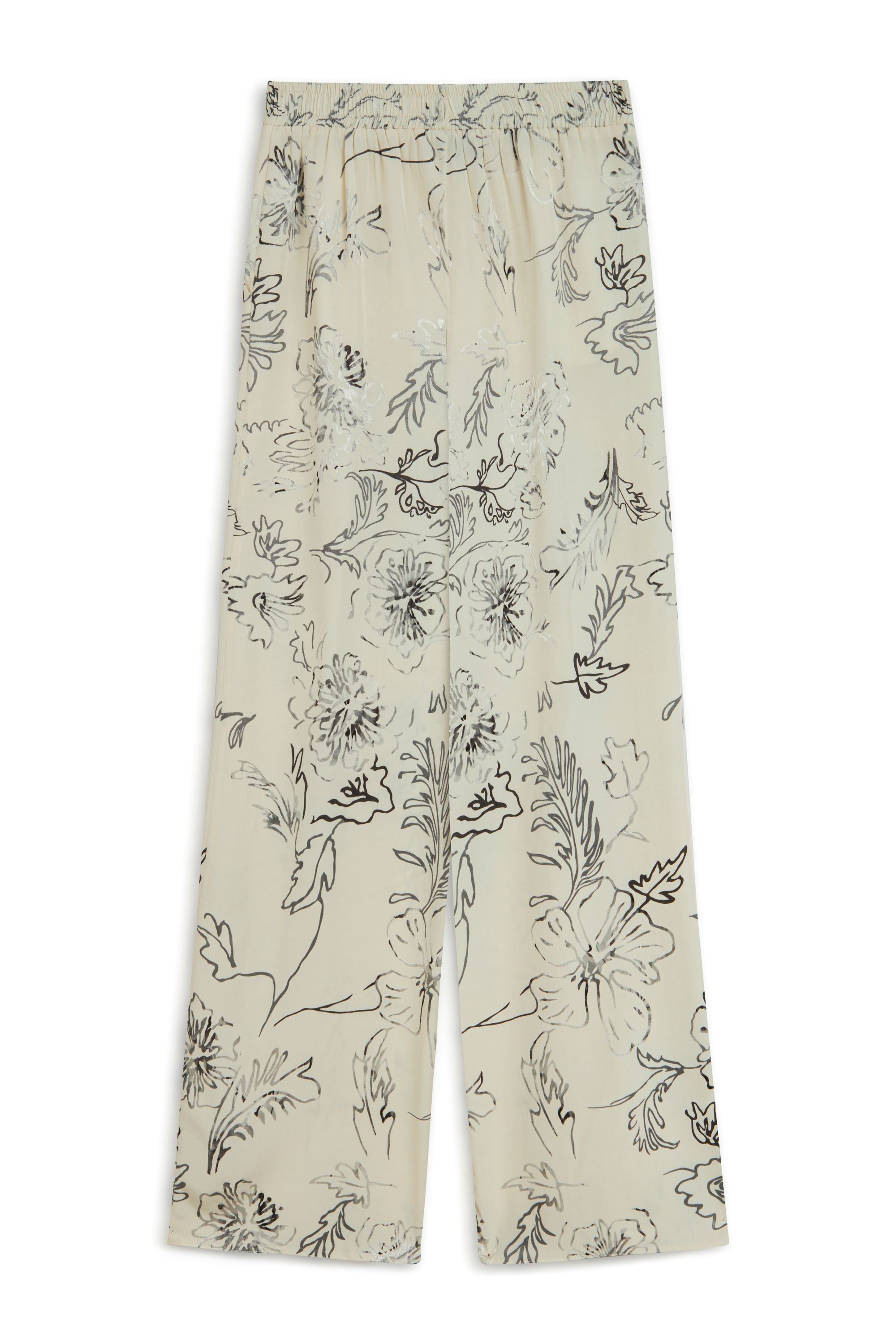 Ecru Floral Patterned Jacquard Bootcut Pants