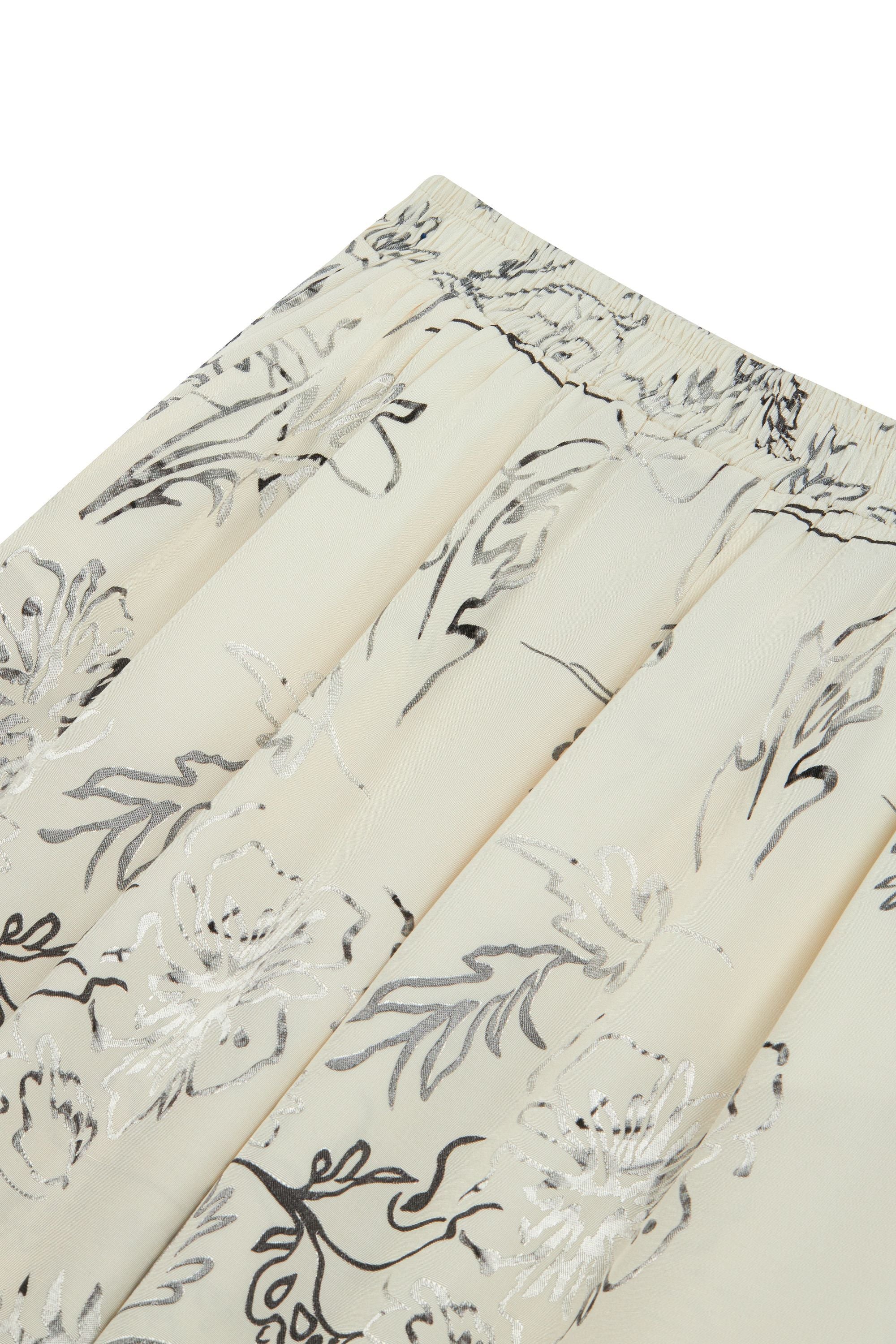 Ecru Floral Patterned Jacquard Bootcut Pants