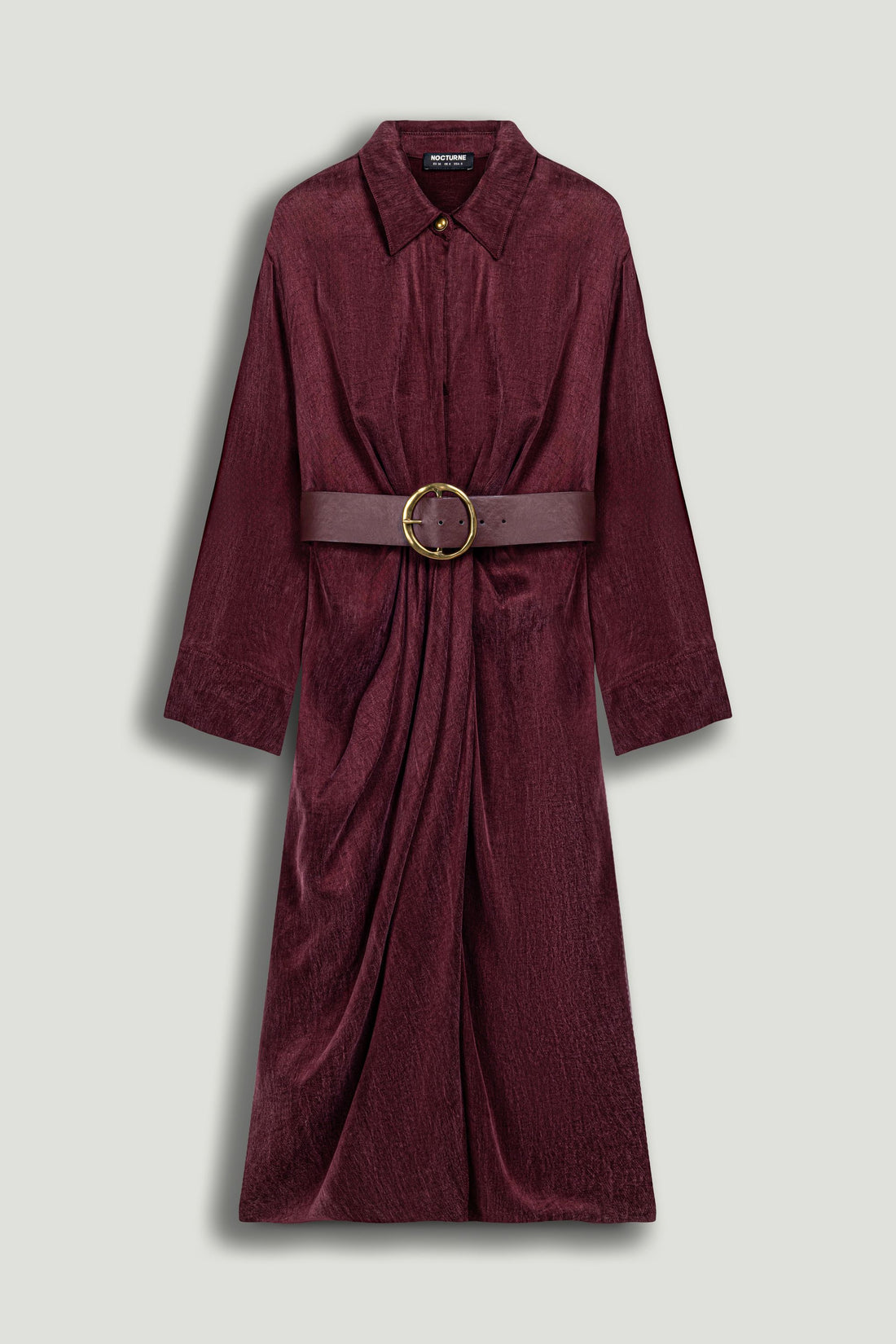 Belted Draped Shirt-Collar Maxi Dress