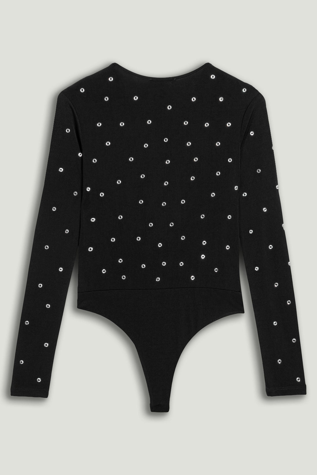 Black Embellished V-Neck Long-Sleeve Bodysuit
