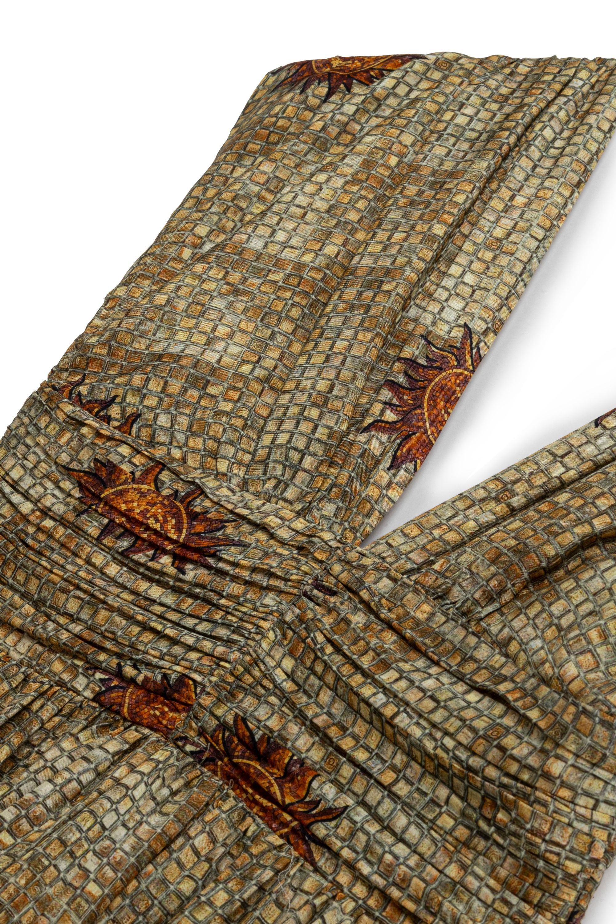 Patterned V-Neck Gathered Maxi Dress