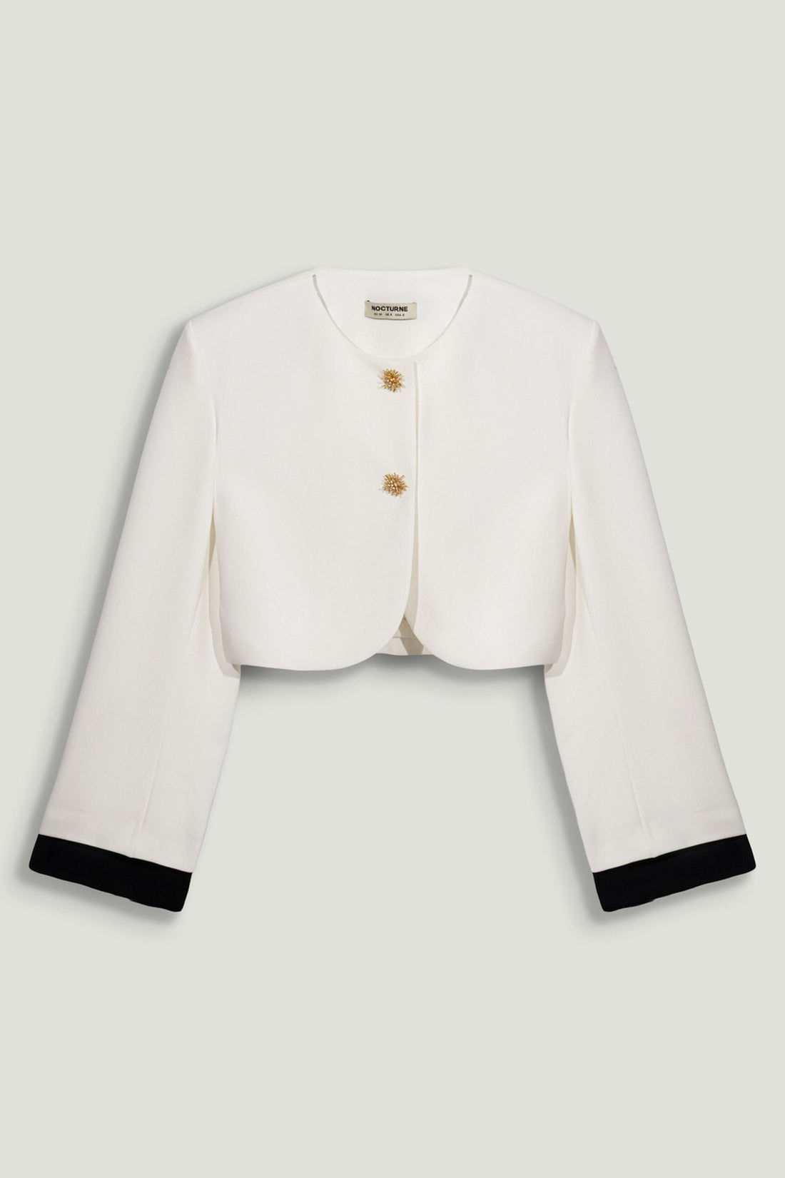 Gold-Button Cropped White Jacket