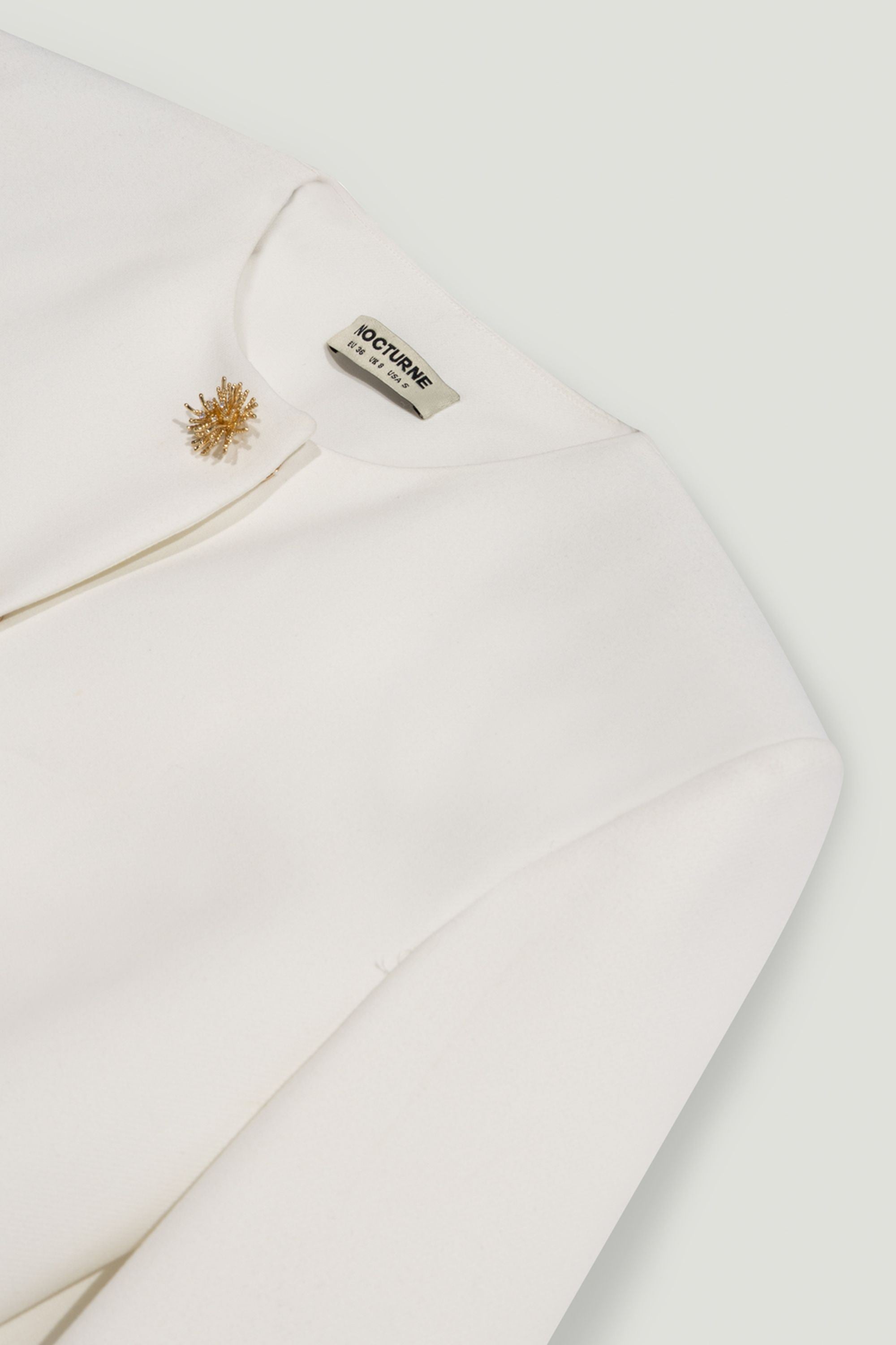 Gold-Button Cropped White Jacket