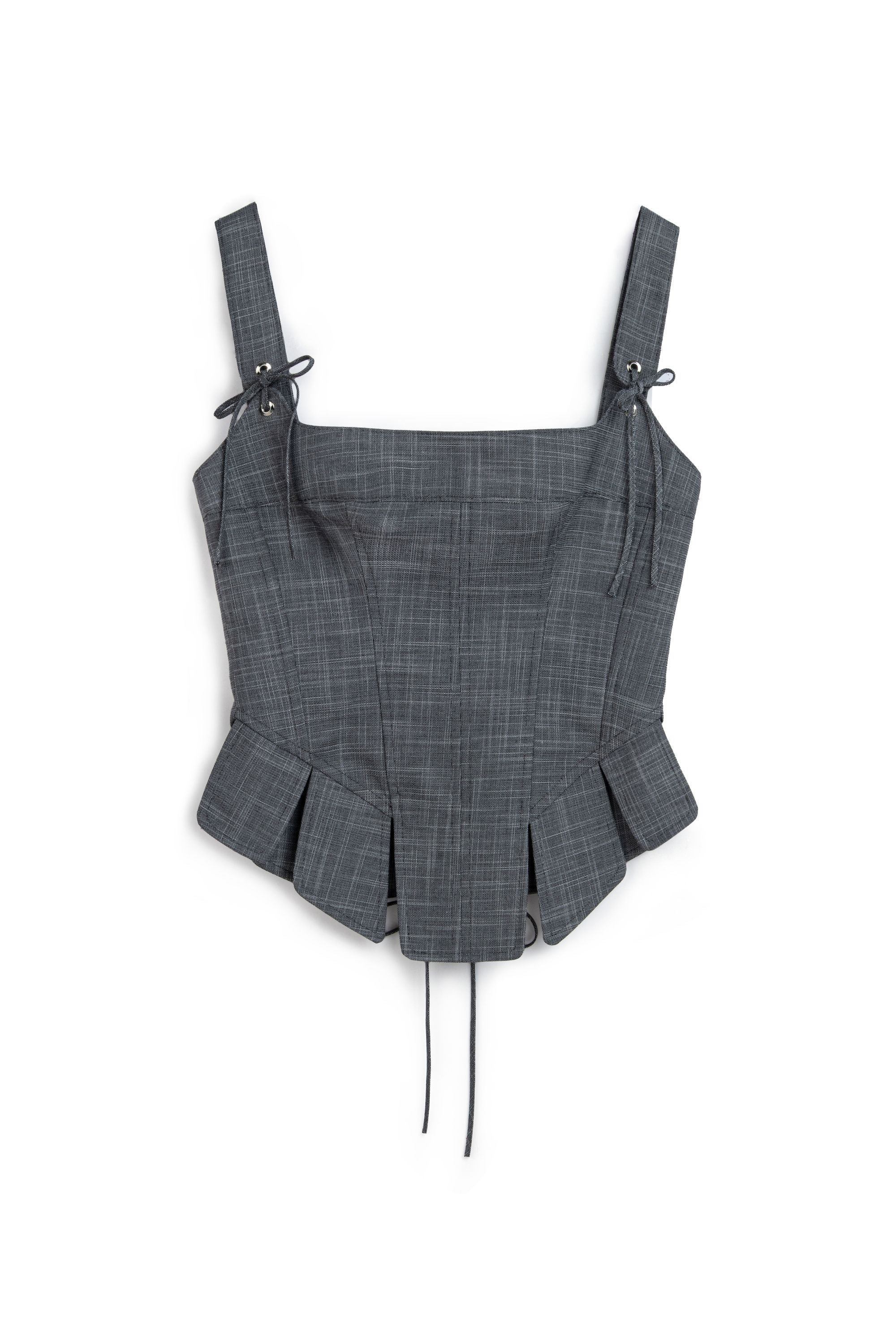 Grey Eyelet Tie Detail Blouse