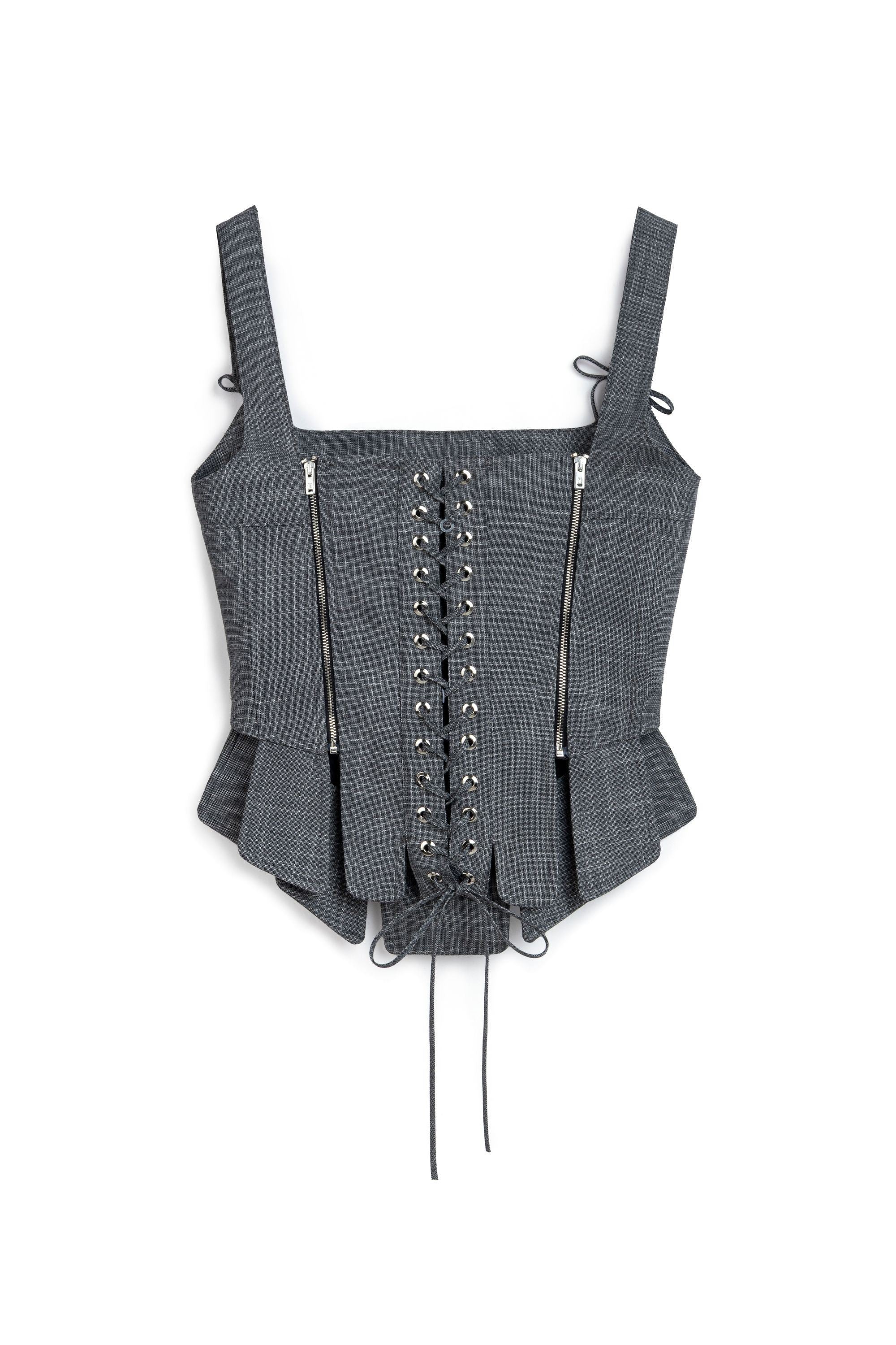 Grey Eyelet Tie Detail Blouse