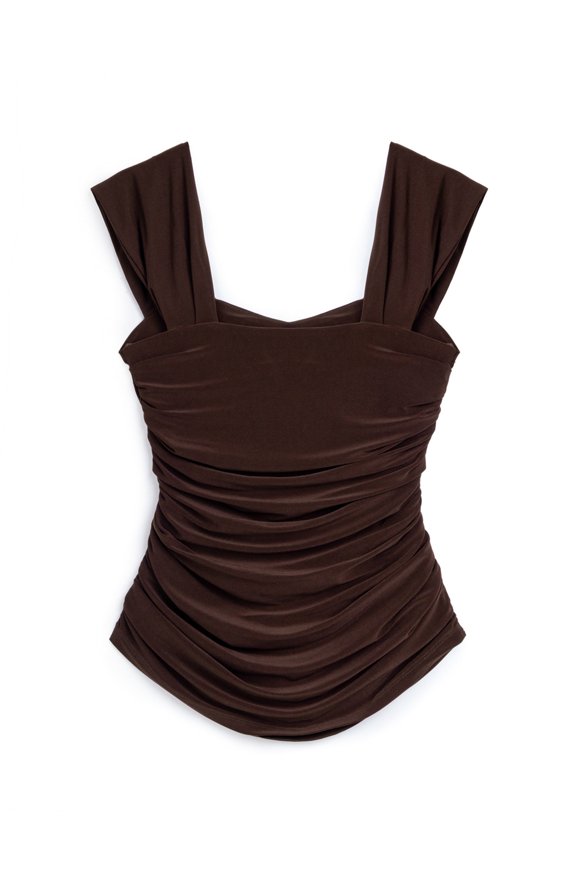 Coffee Thick Strap Draped Detail Blouse