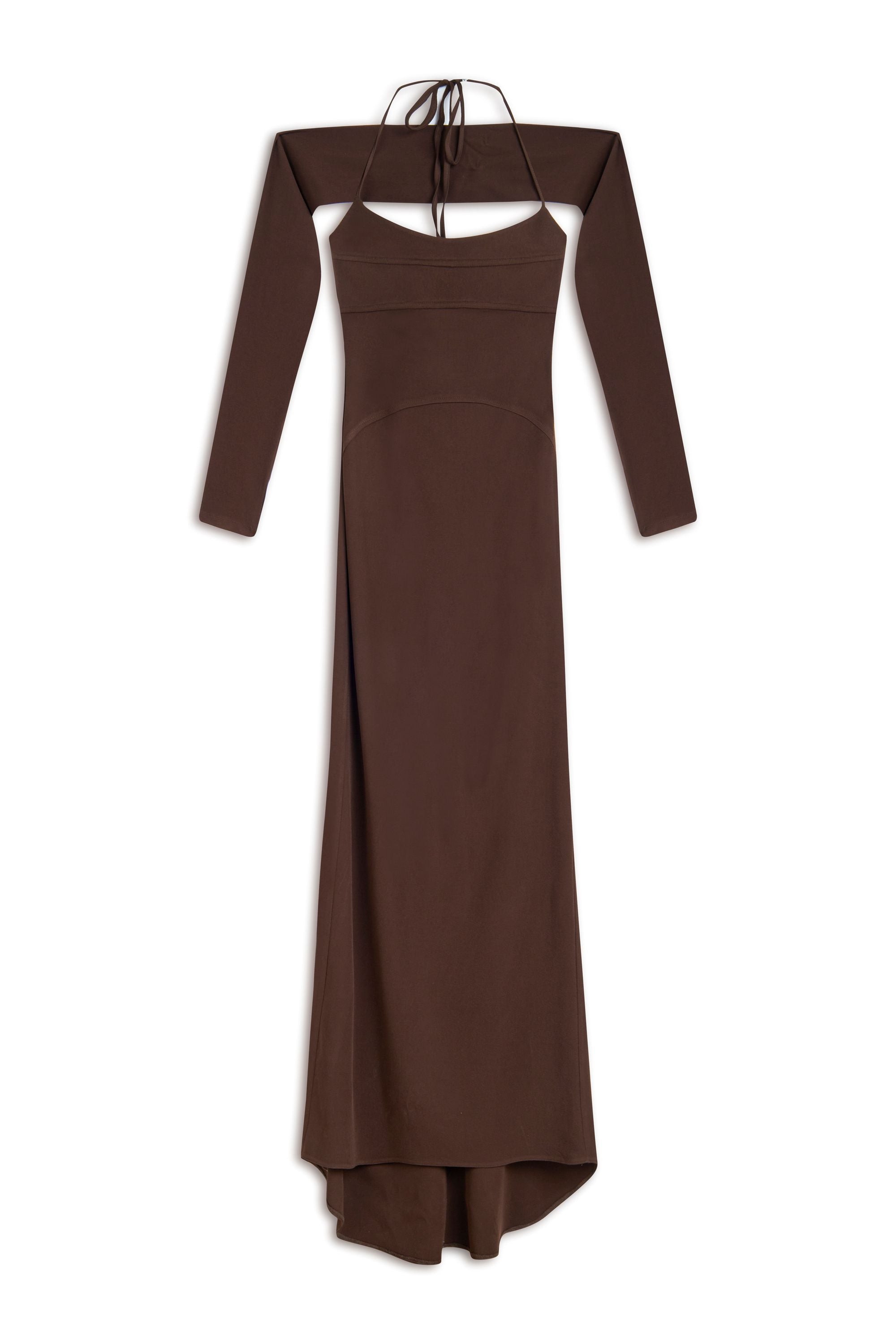 Brown Maxi Dress with Glove Accessory