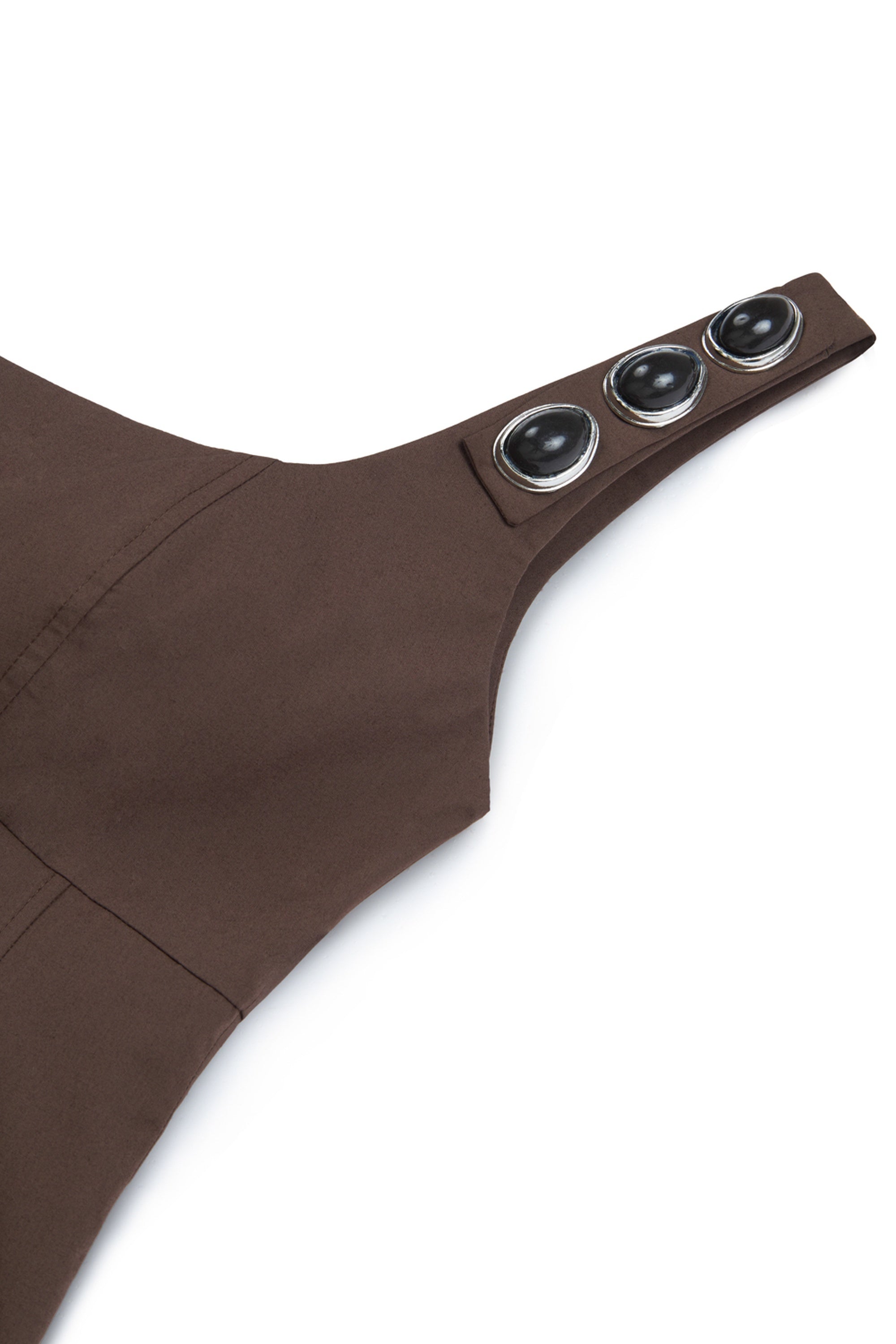 Coffee Accesory Detailed Corset Look Mini Dress