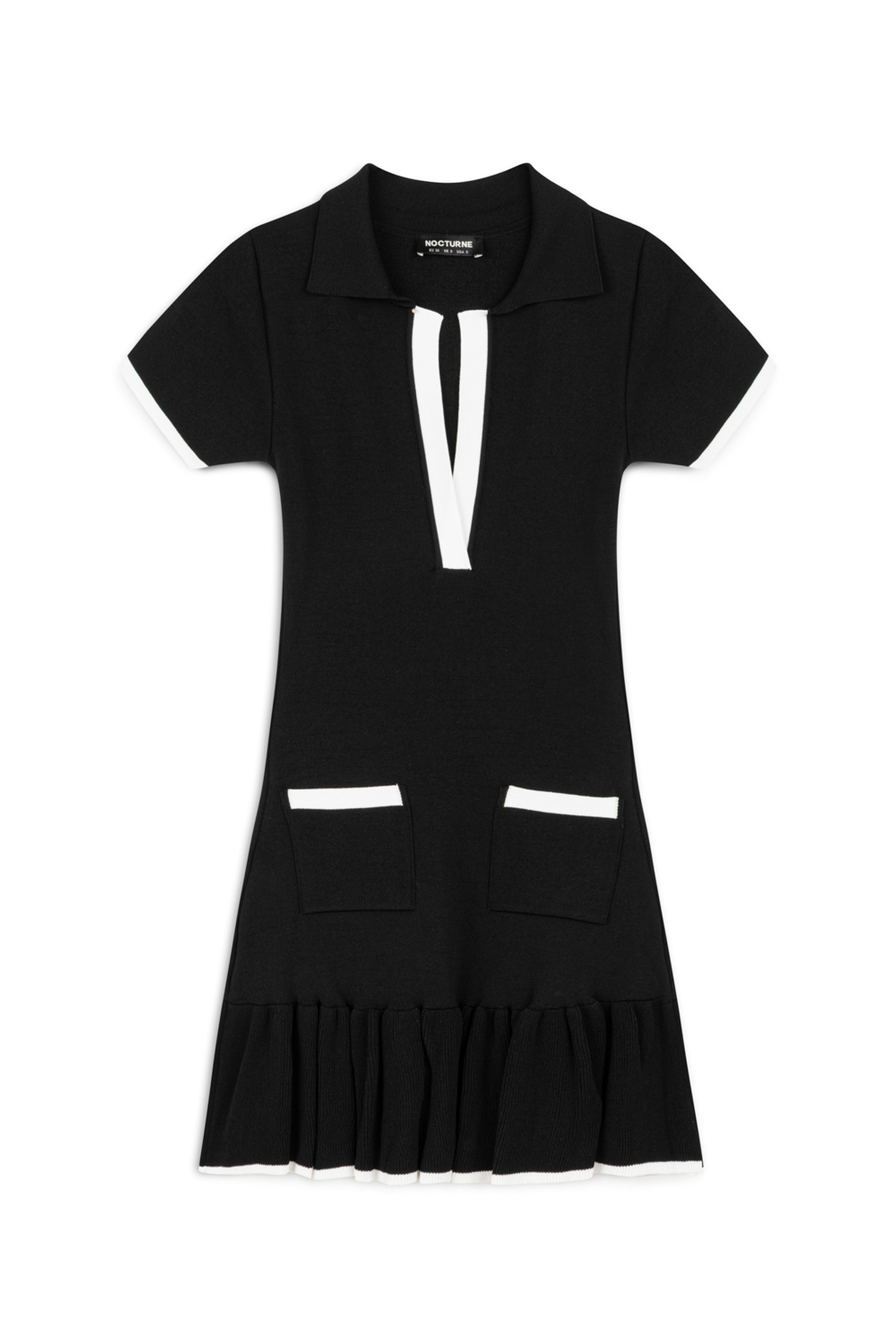 Black Pleated Hem Knit Mini Dress
