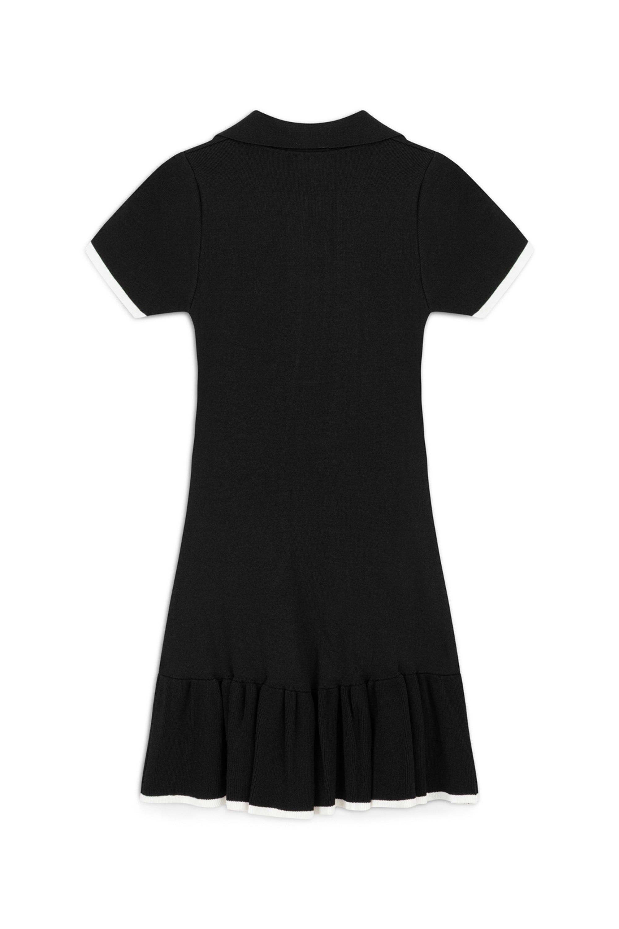 Black Pleated Hem Knit Mini Dress