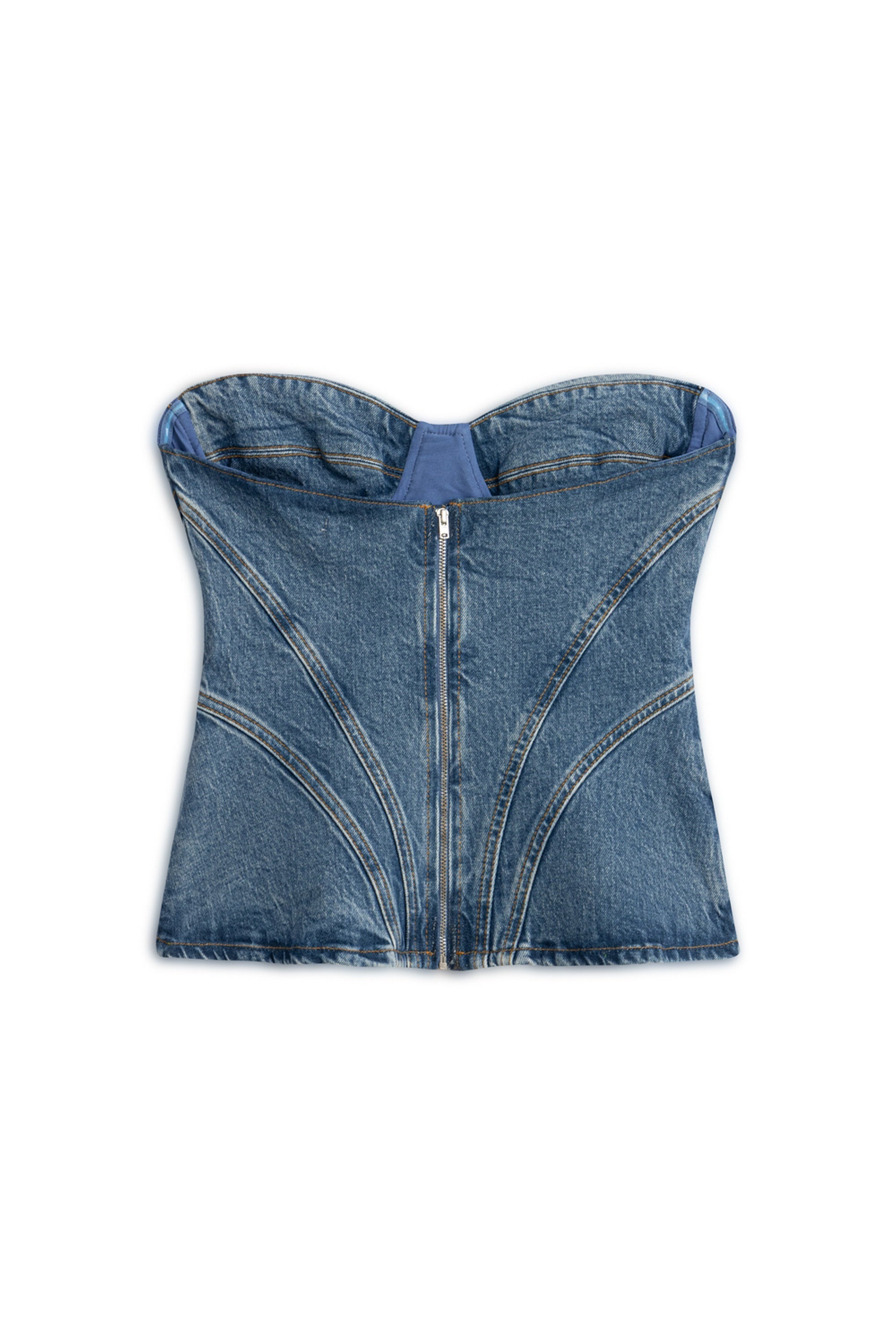 Indigo Sweetheart Neckline Denim Blouse