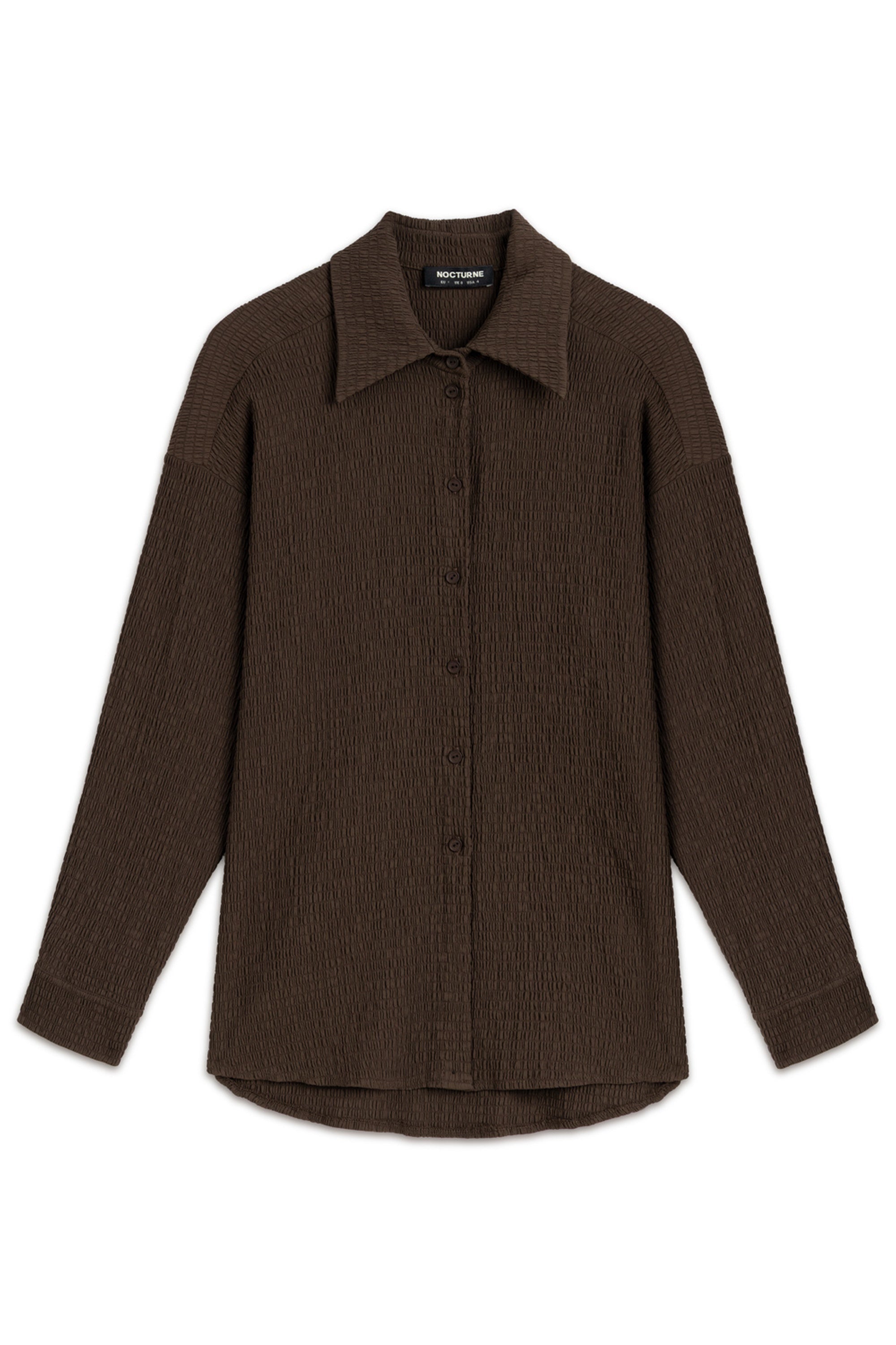 Coffe Crumpled Fabric Draped Shirt