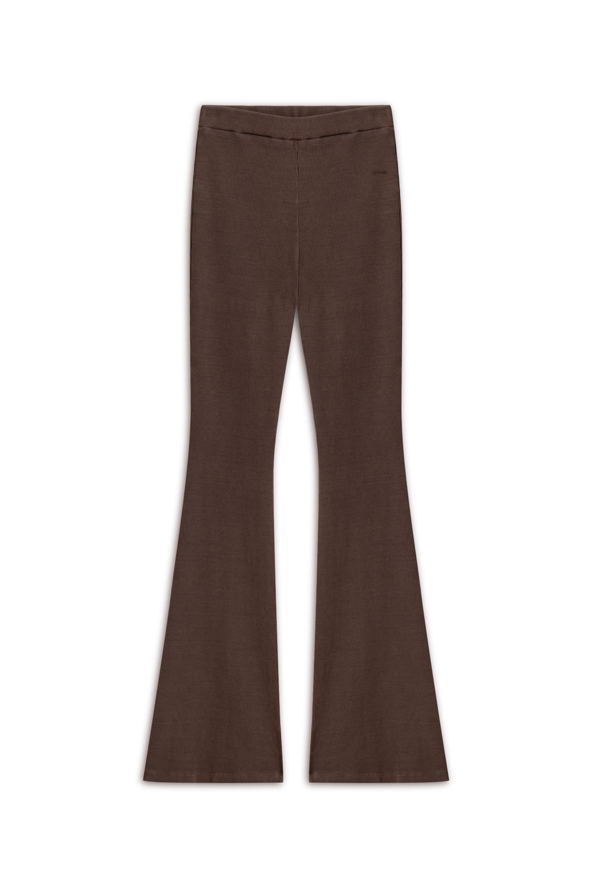 Coffee Ribbed Flared Trousers