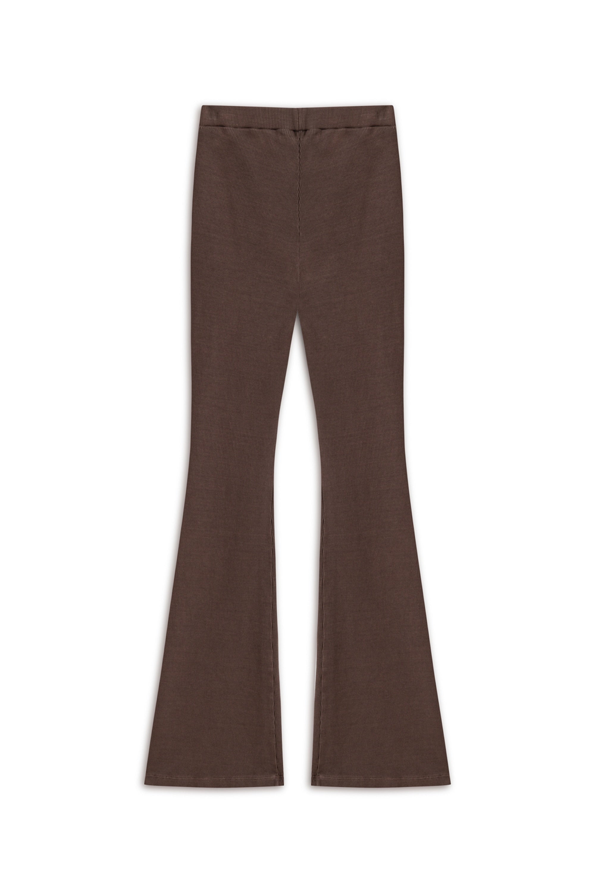 Coffee Ribbed Flared Trousers