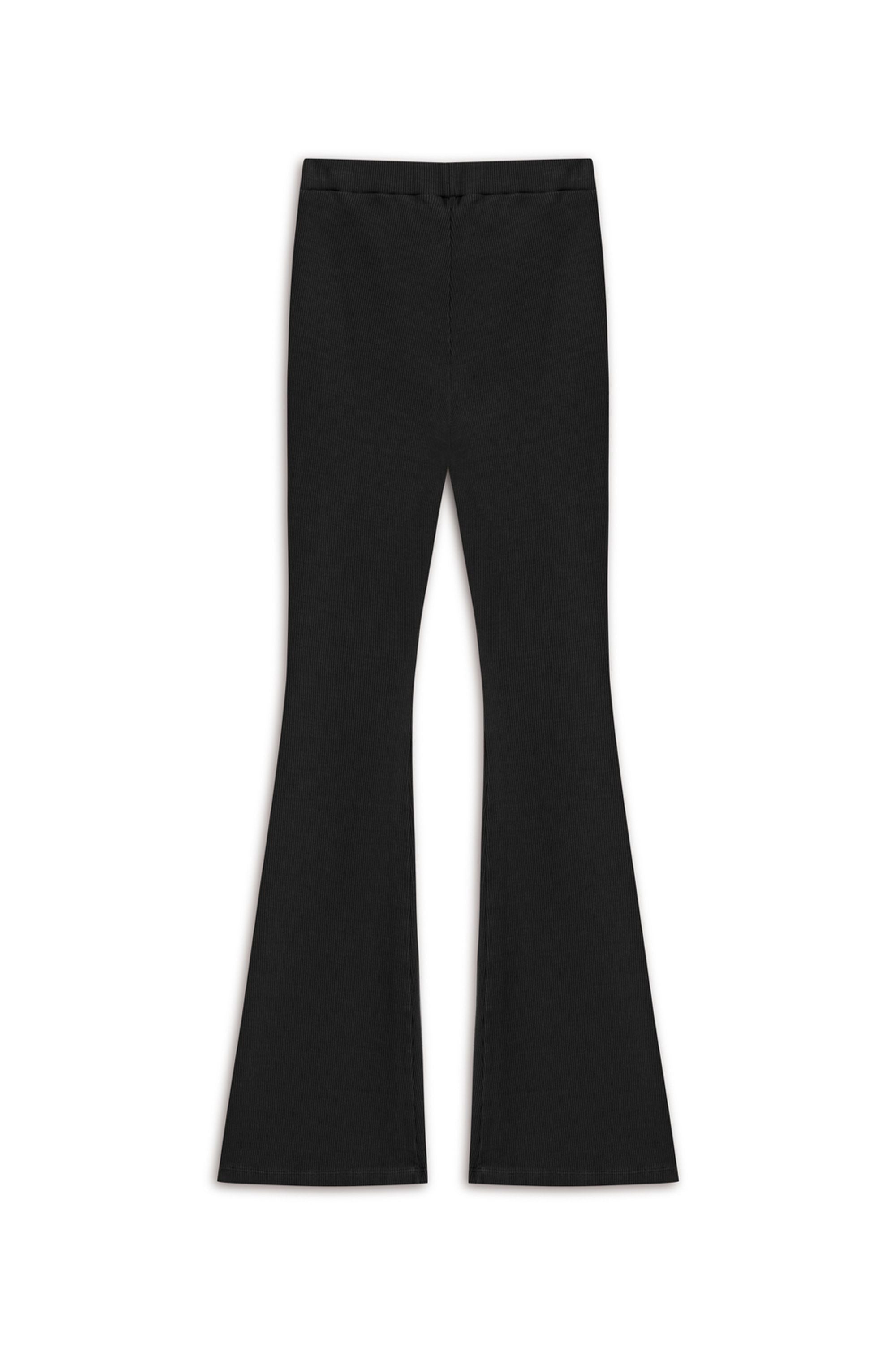 Black Ribbed Flared Trousers