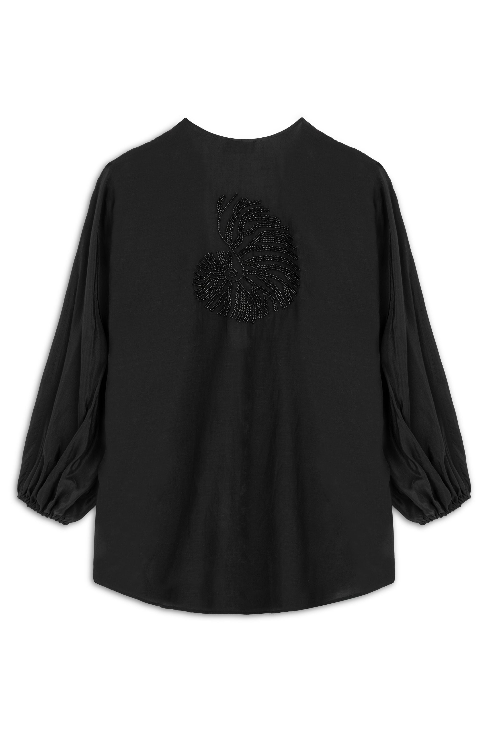 Black Beaded Back Tie-Up Shirt