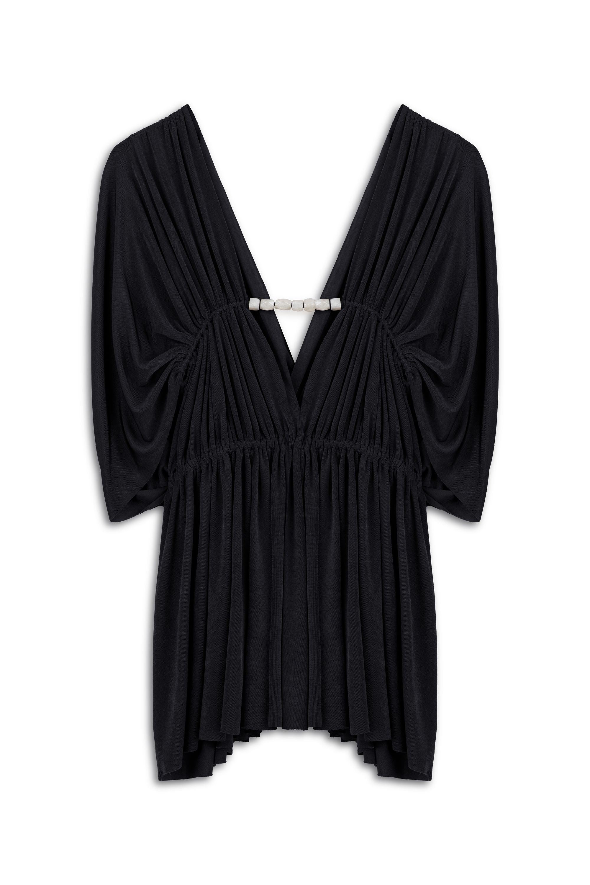 Black V-Neck Beaded Accessory Blouse