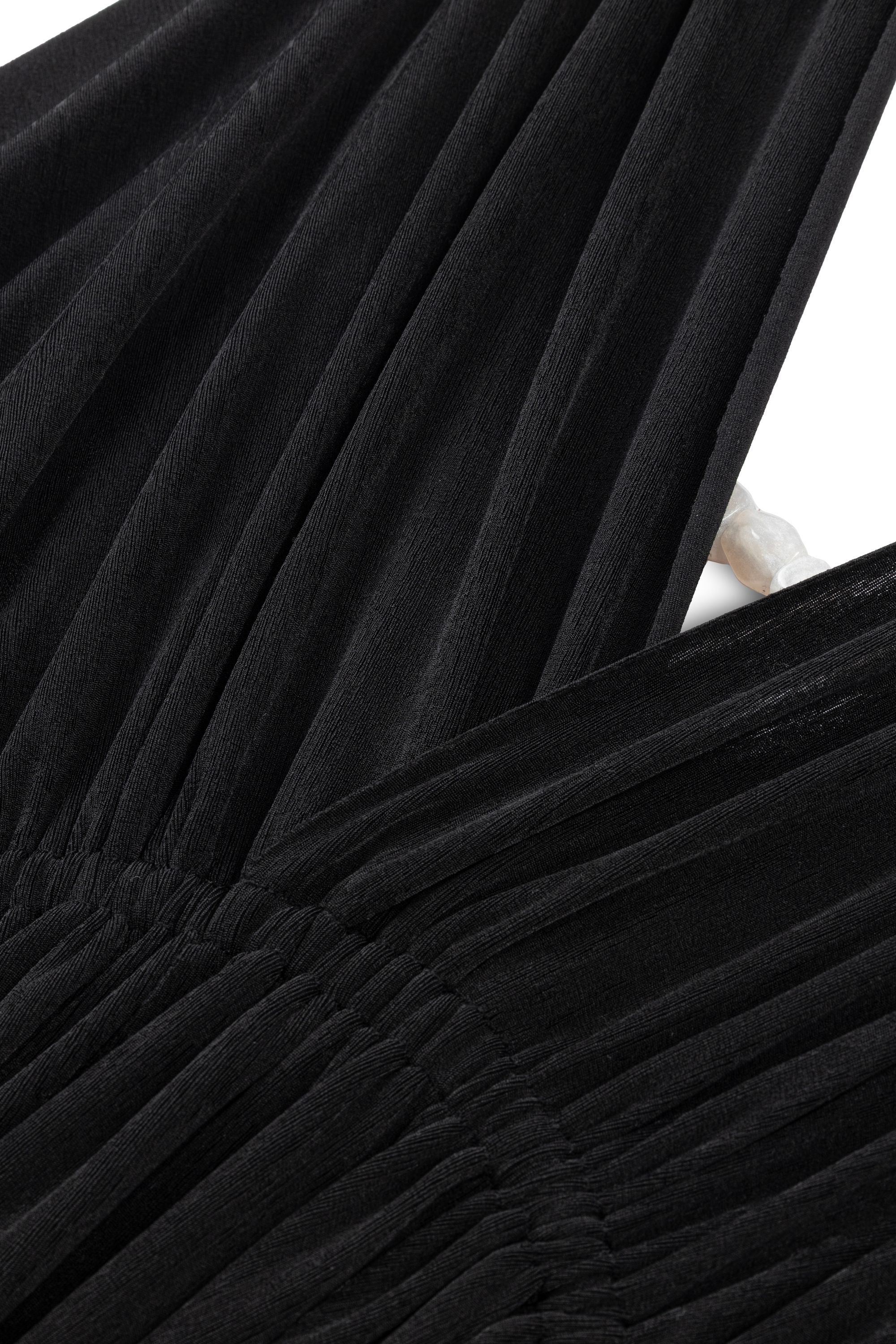 Black V-Neck Beaded Accessory Blouse