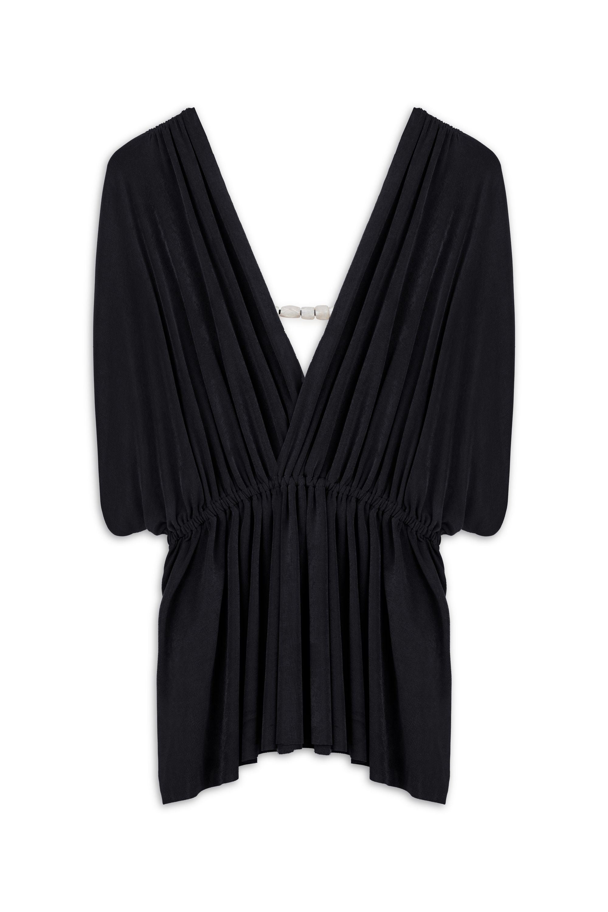 Black V-Neck Beaded Accessory Blouse