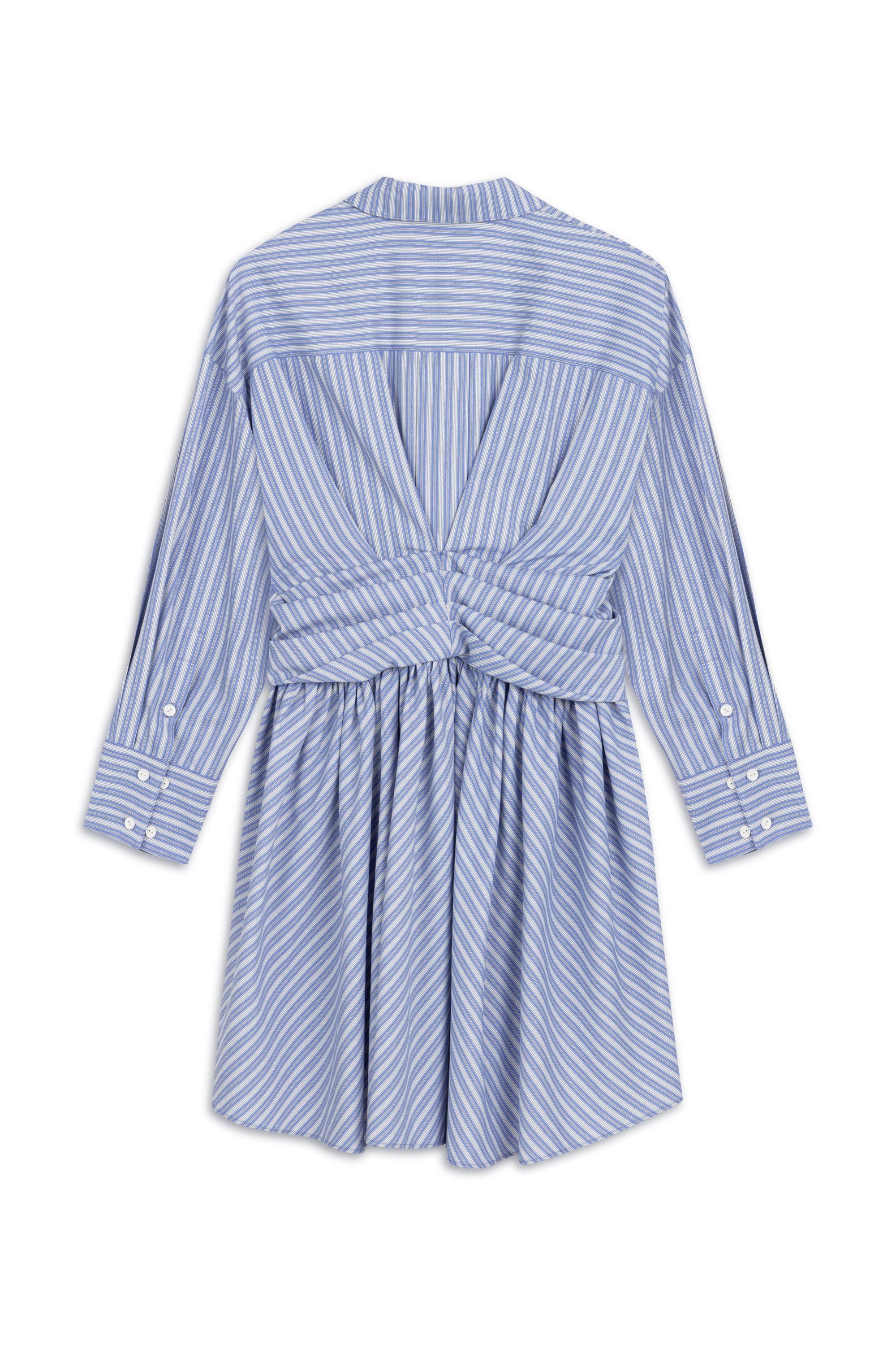 Blue Striped Mini Shirt Dress