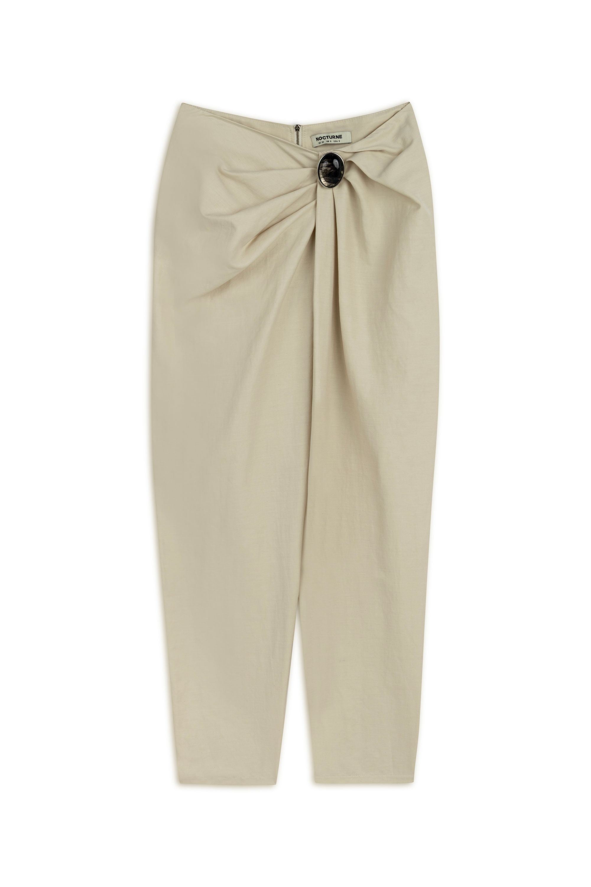Beige Asymmetrical Draped Detail Bootcut Pants