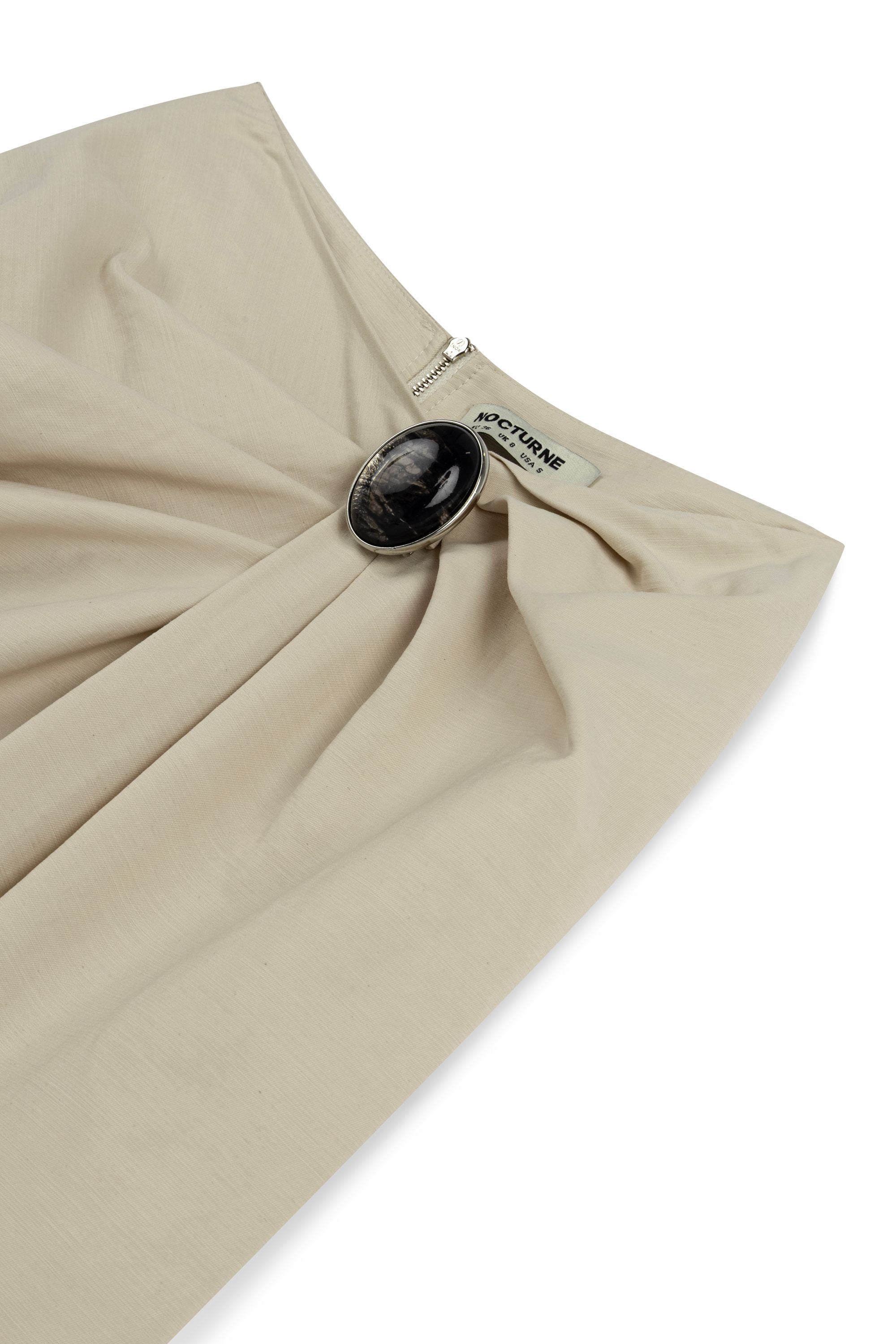Beige Asymmetrical Draped Detail Bootcut Pants