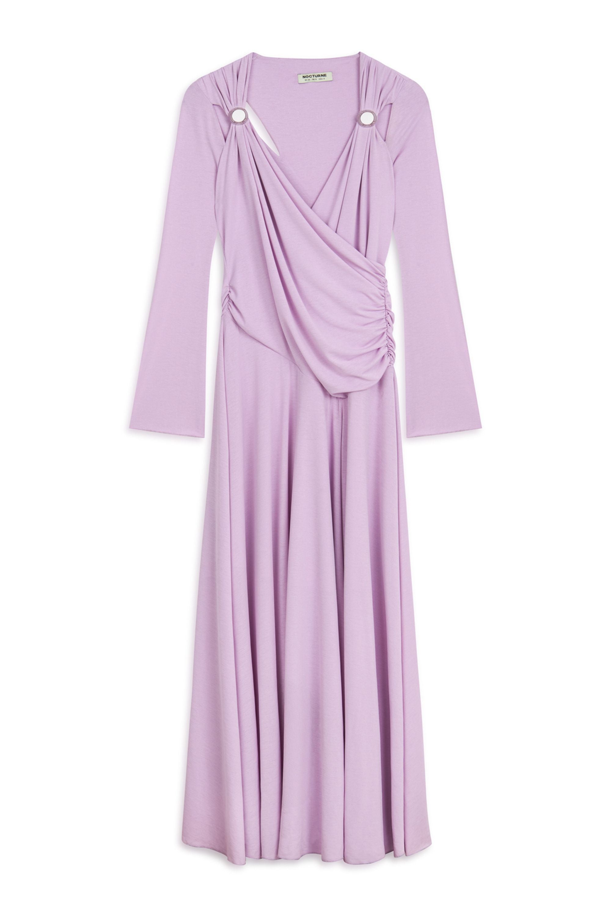 Lilac Long Sleeve Maxi Dress with Accessory Detail