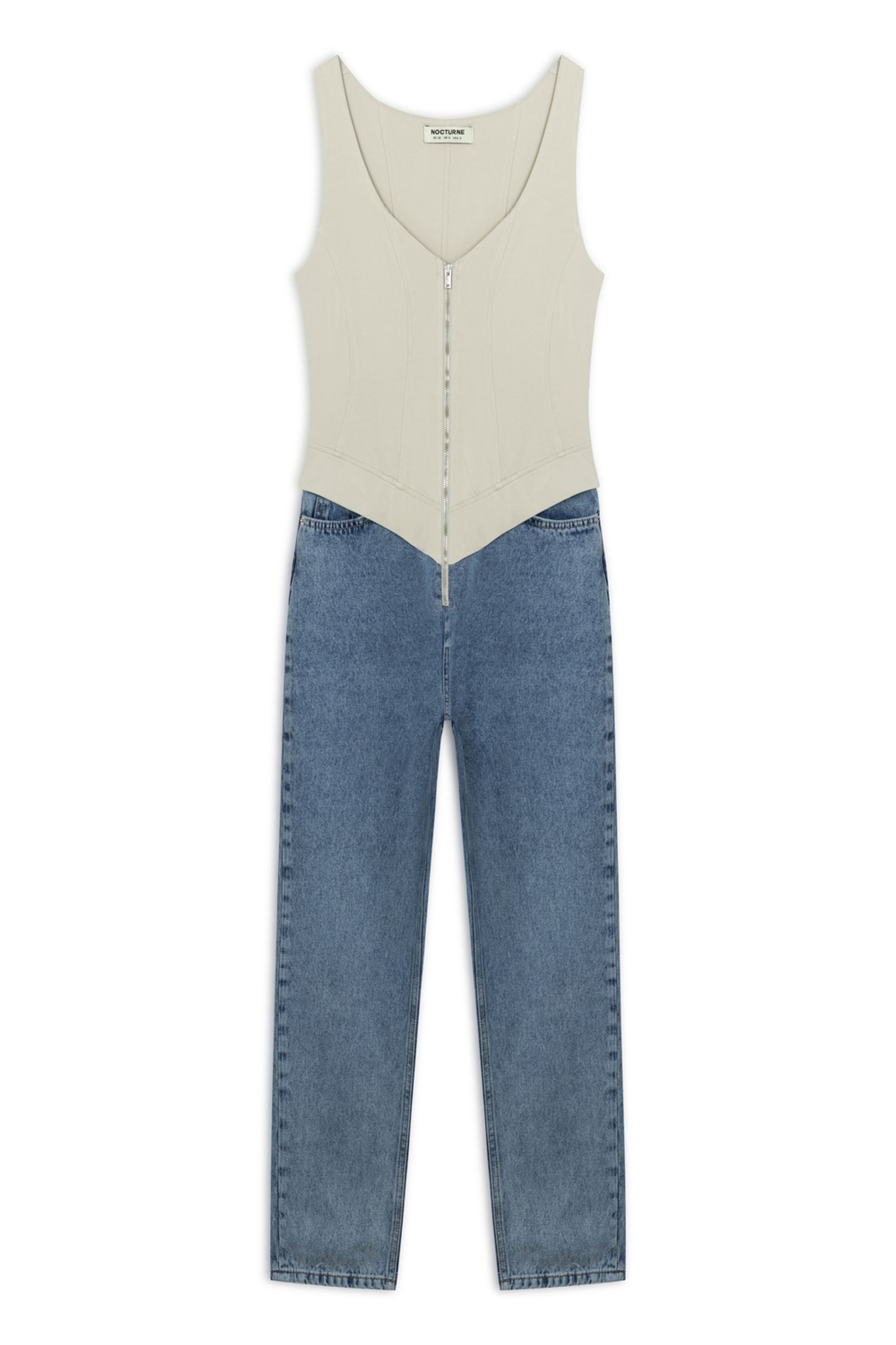 Denim Garnished Jumpsuit