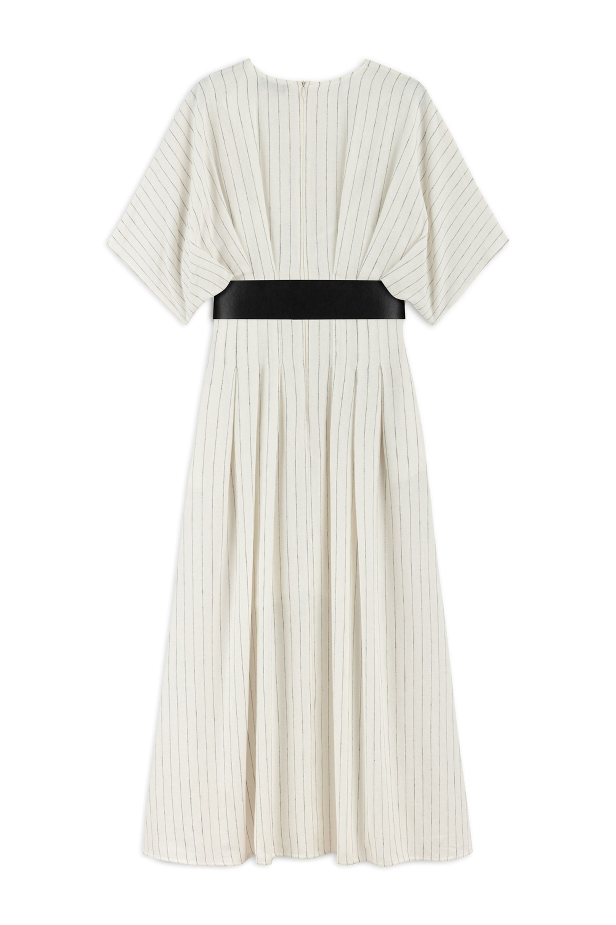 Ecru Batwing Sleeve Belted Midi Dress