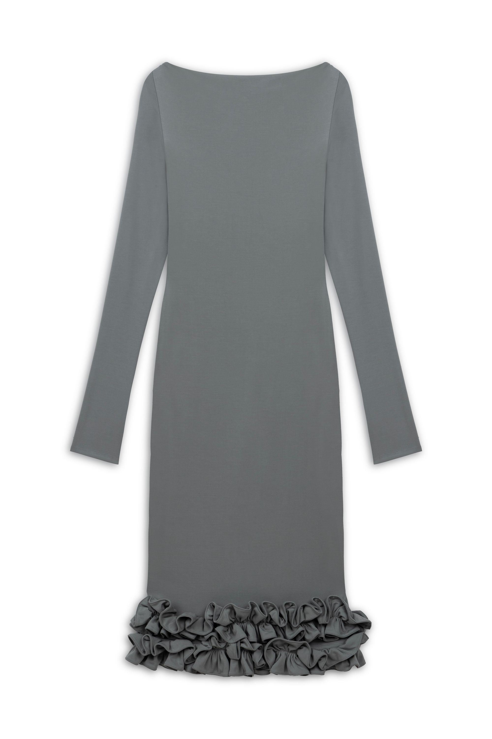 Mink Jersey Maxi Dress with Ruffle Detail