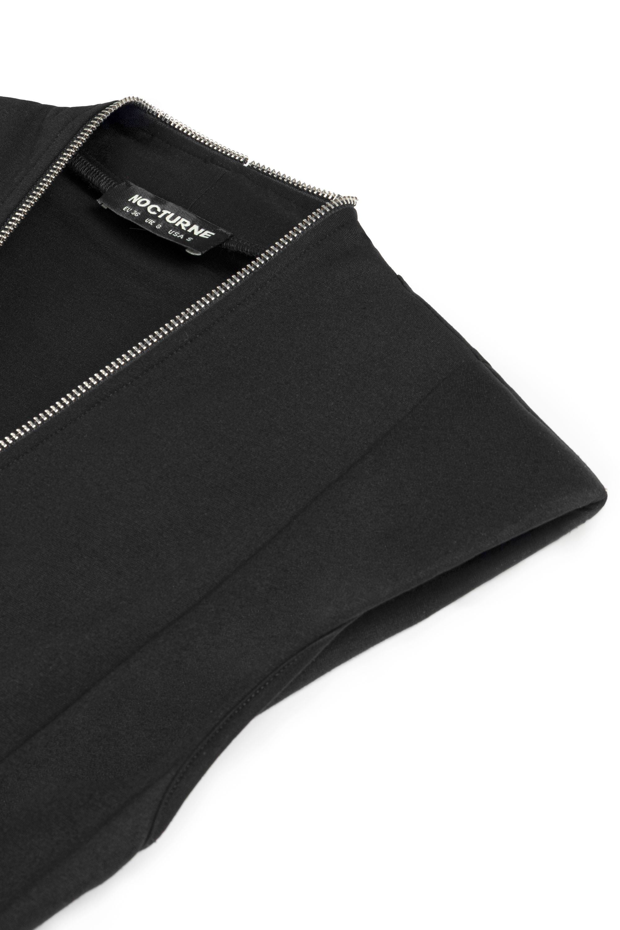 Black Zipper Design Woven Blouse