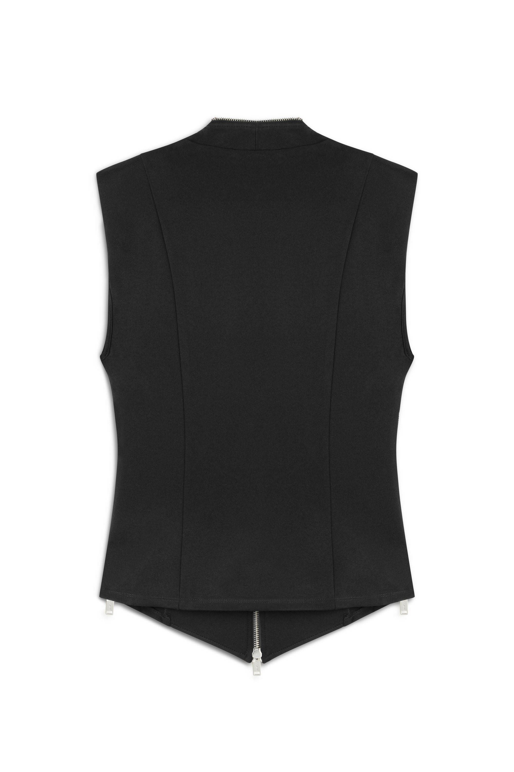 Black Zipper Design Woven Blouse