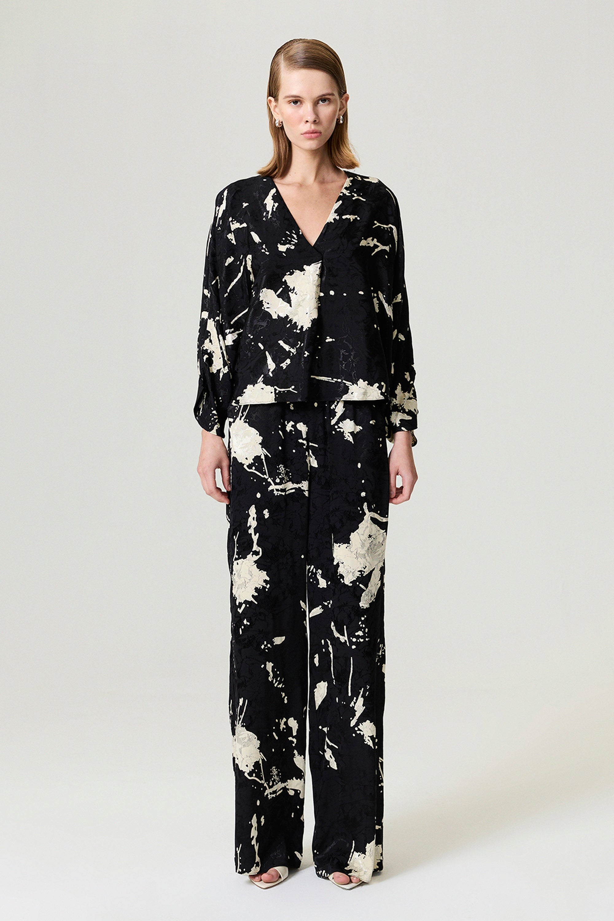 Abstract Print Jacquard Blouse